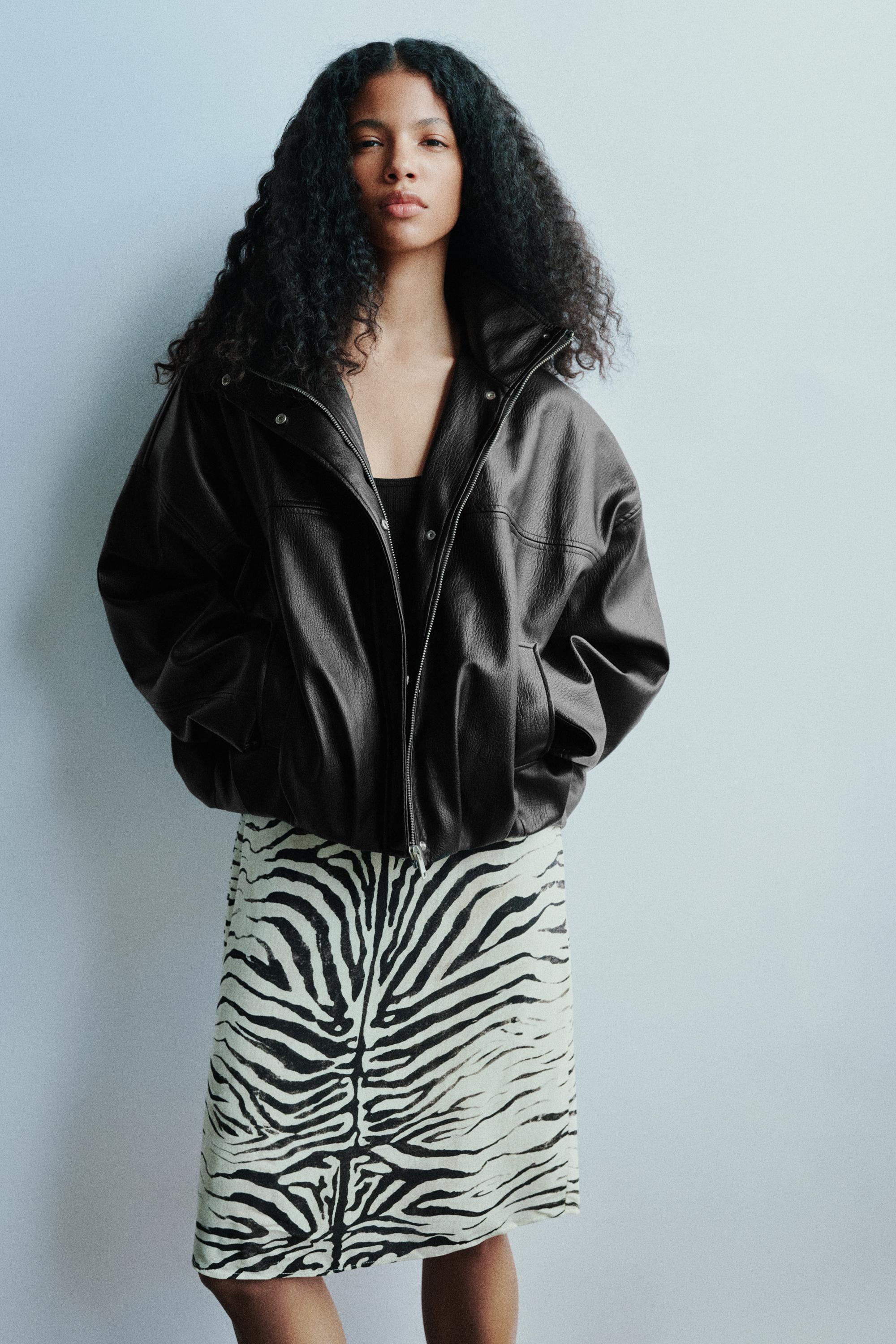 Leather effect balloon jacket — Black
