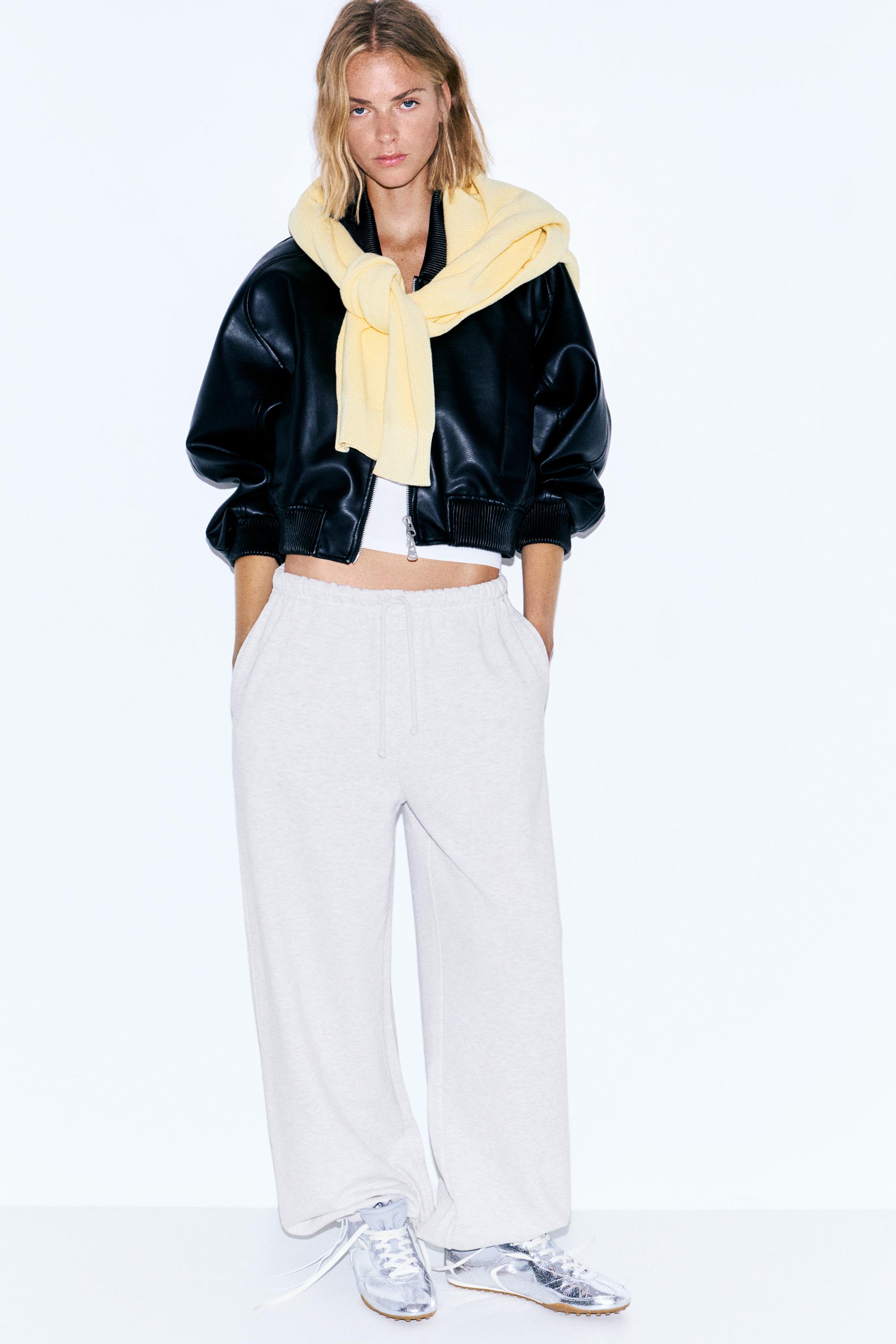 Wide-leg tracksuit bottoms with adjustable hem — Grey marl