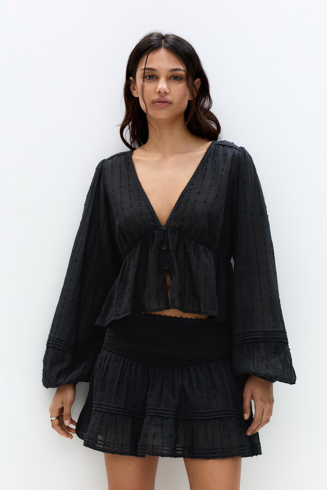 Vestido Plumeti Pull And Bear Blusa Manga Abullonada Plumeti