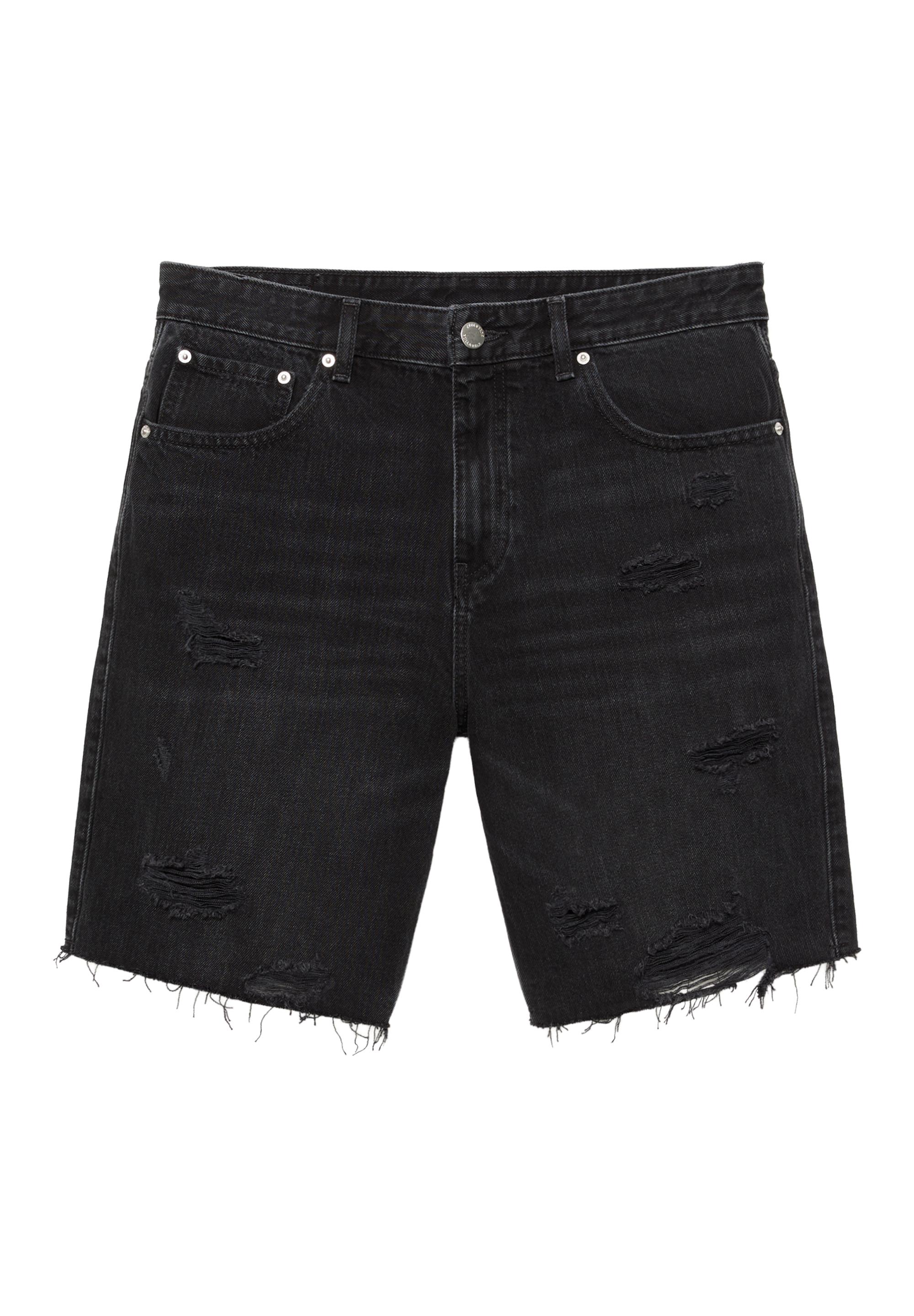 Straight-leg denim Bermuda shorts — Faded black