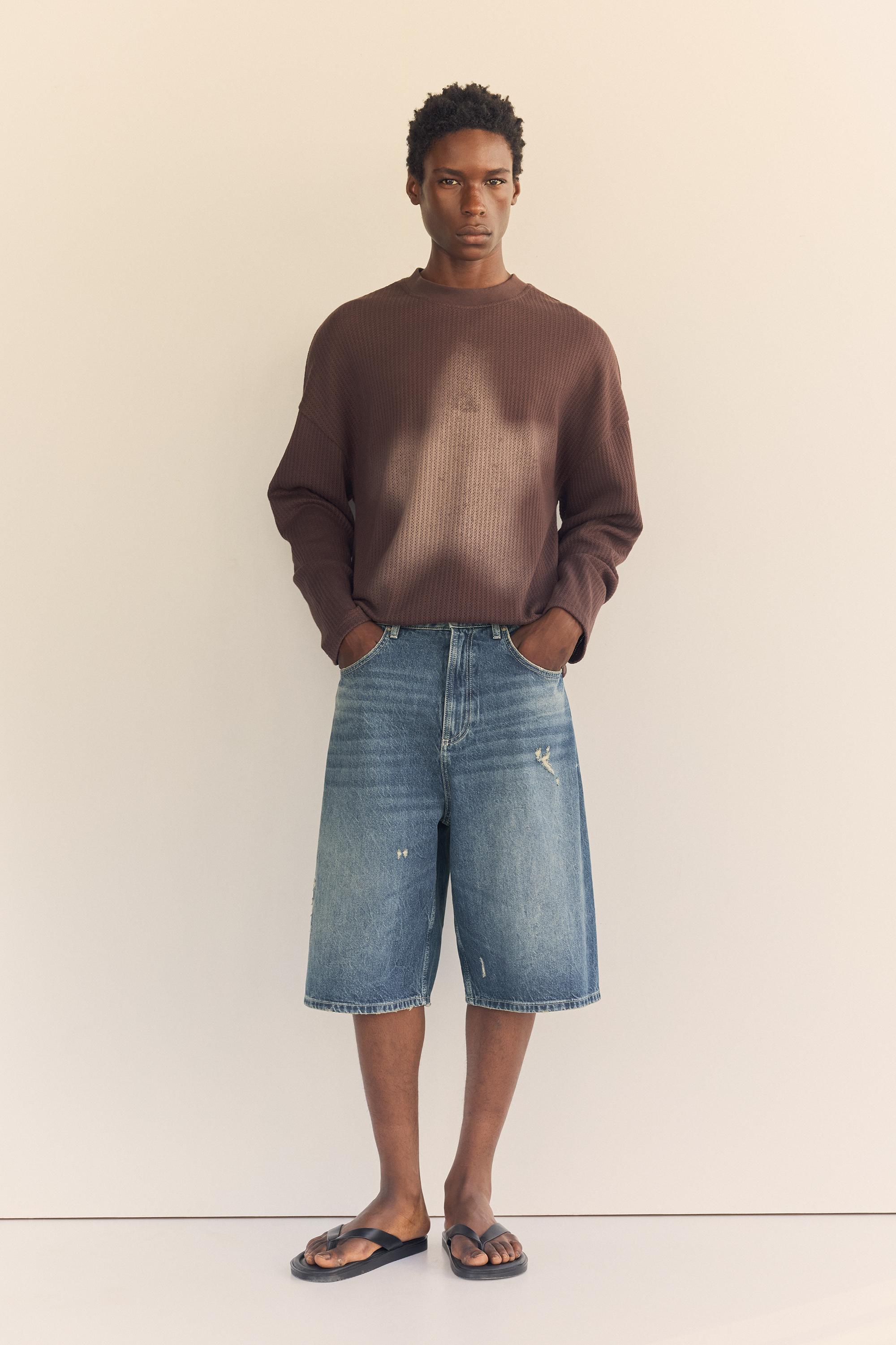 Ripped detail jorts — Blue