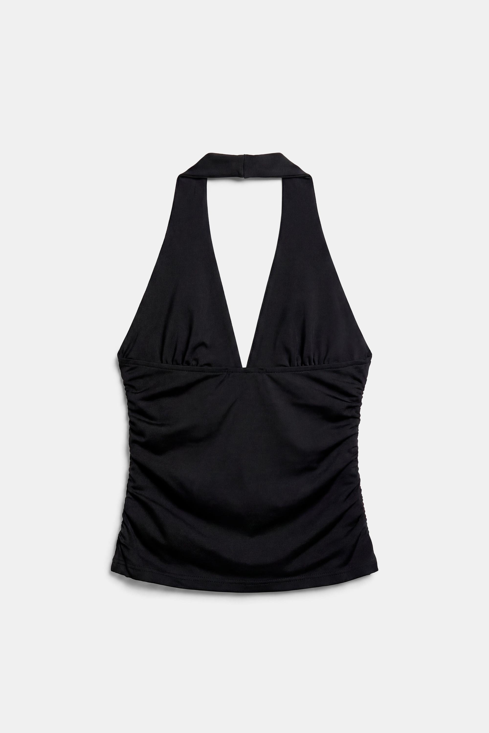 Halter neck top with gathering — Black