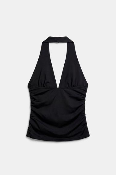 Halter neck top with gathering — Black 6