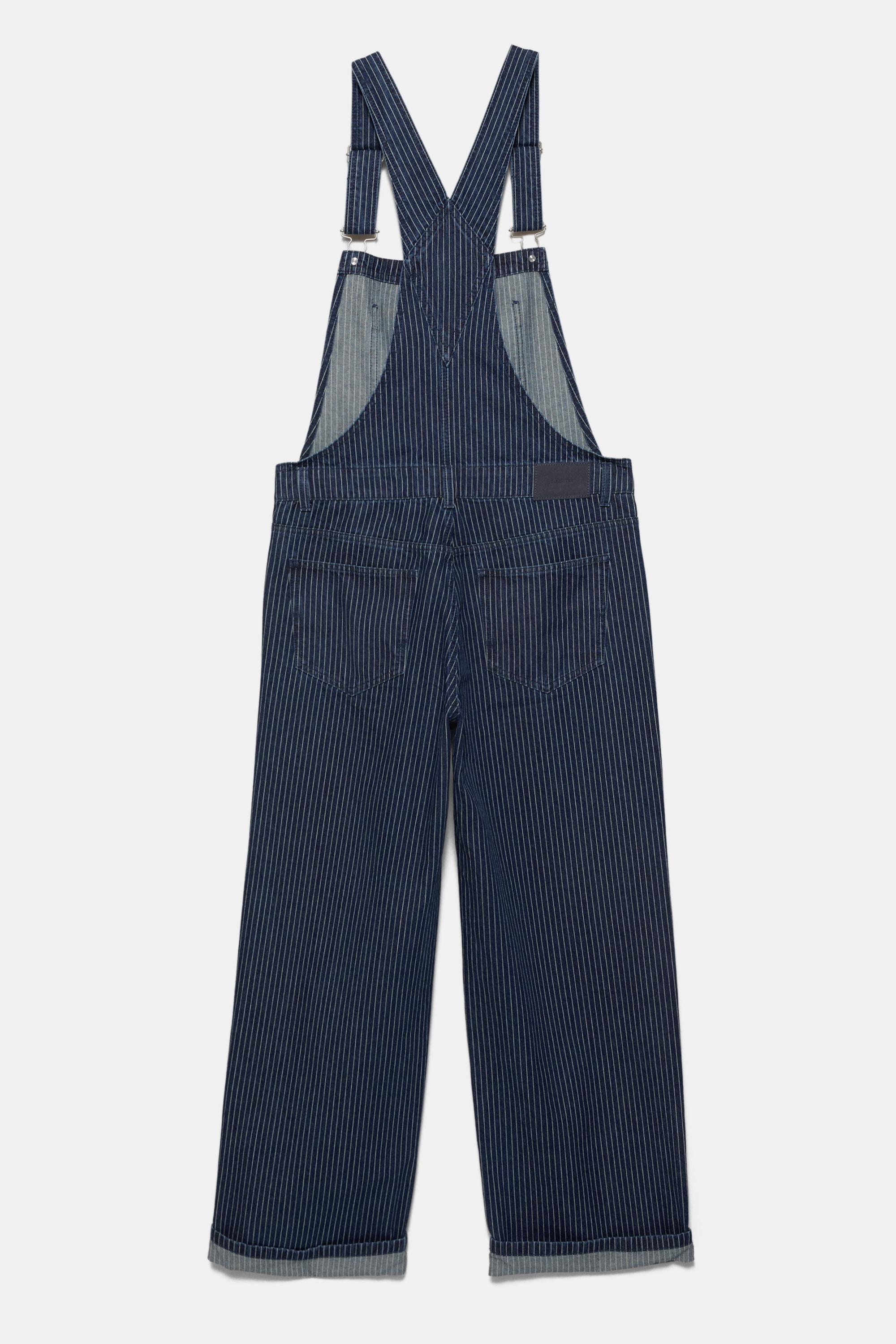 Çizgili uzun denim tulum - Görsel 2