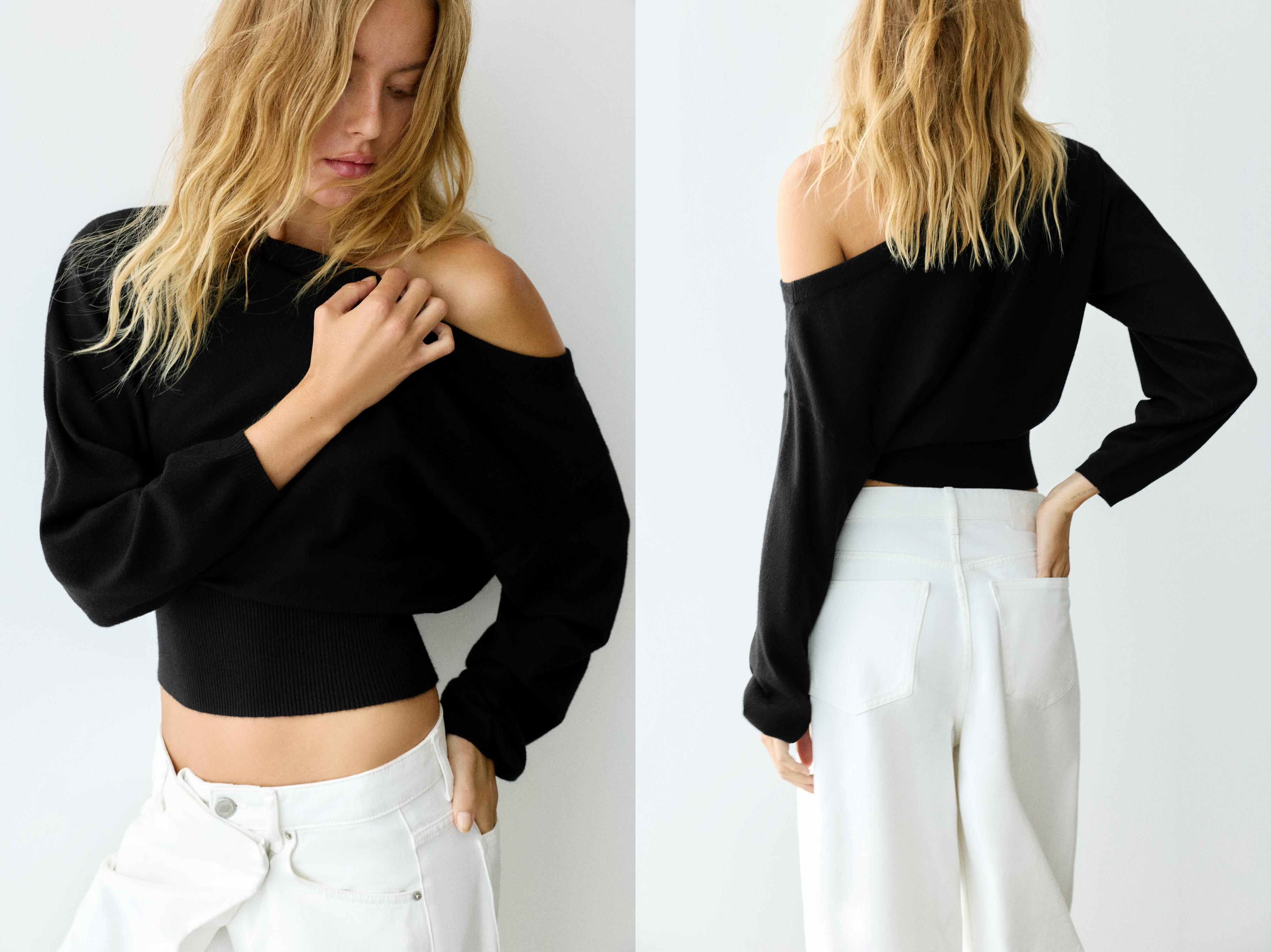Asymmetric neck jumper — Black