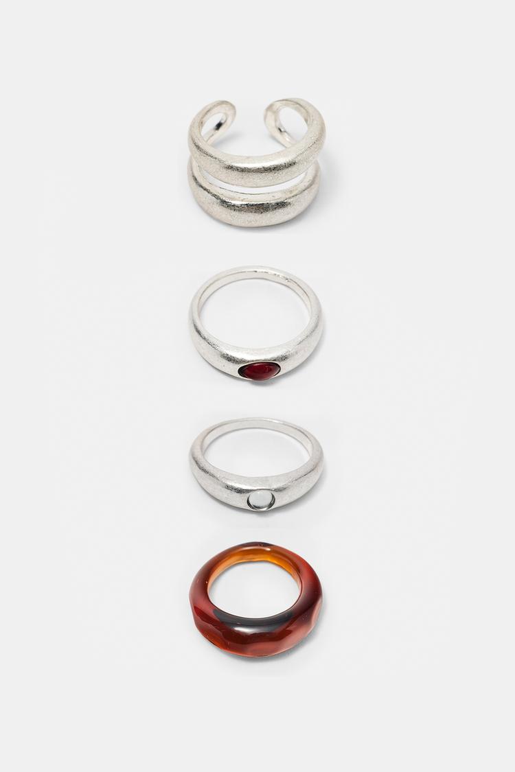 Pack of 6 mixed rings — Silver