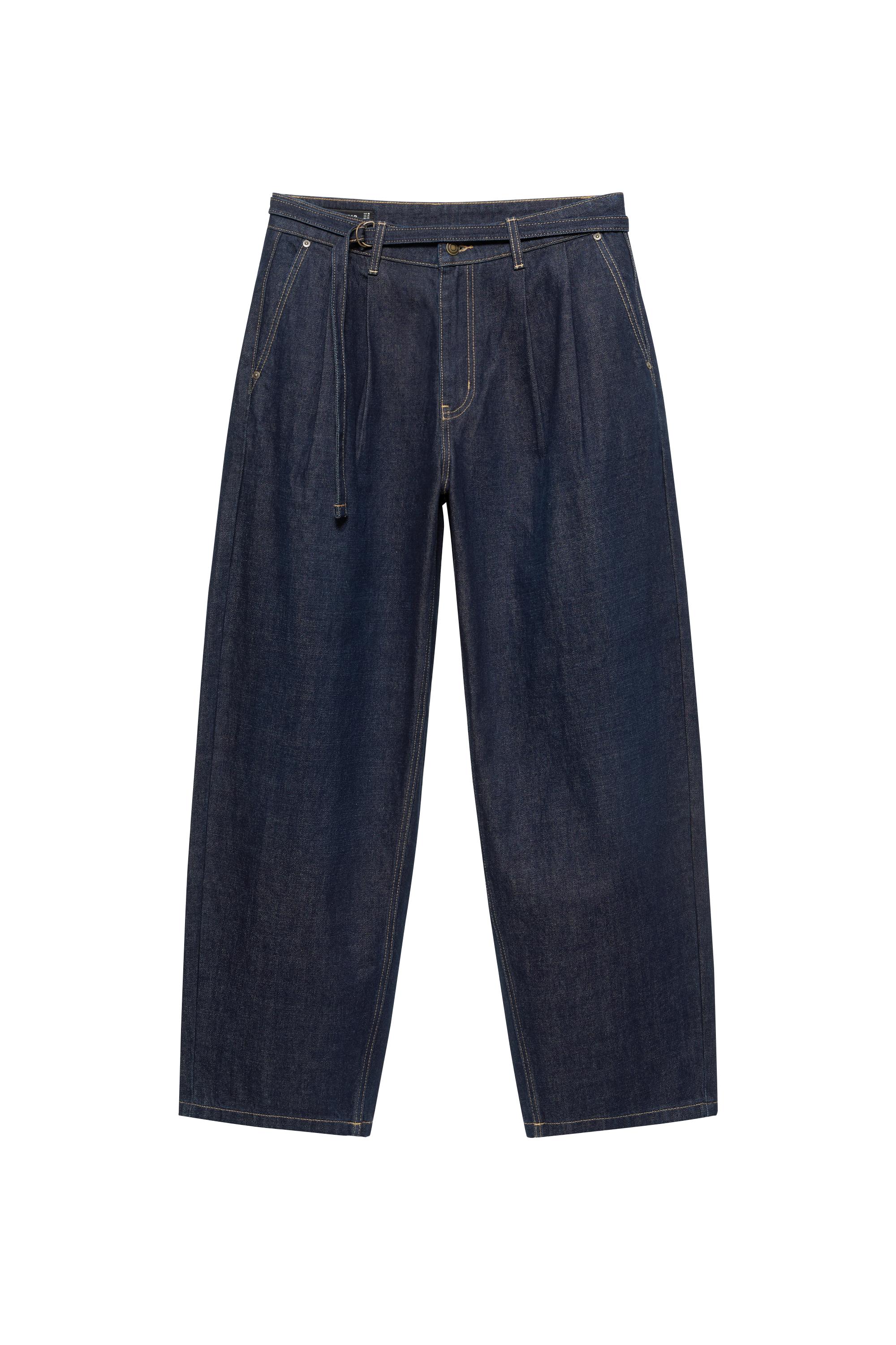 Pull&Bear Pileli kemerli relaxed jean görsel 8