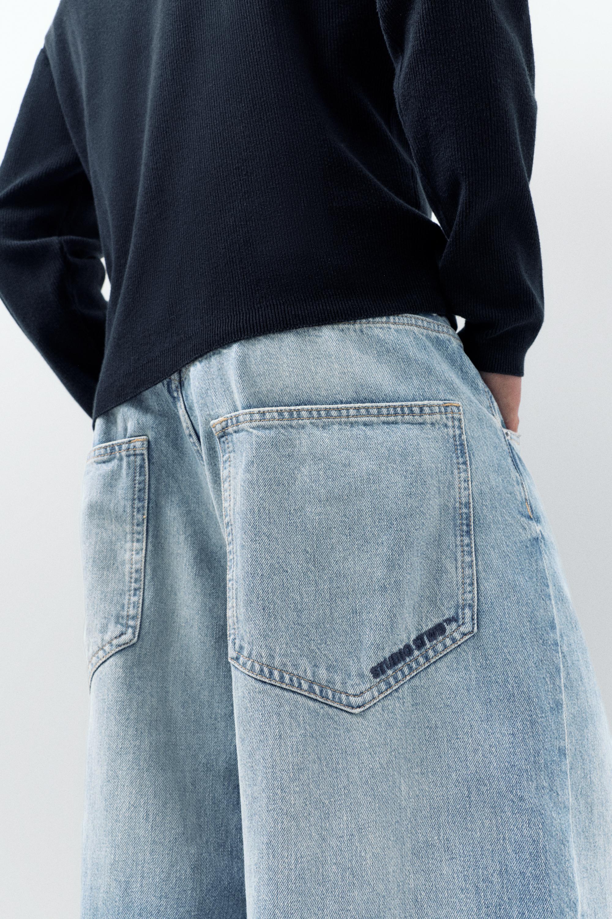 Embroidered super baggy jeans — Medium blue