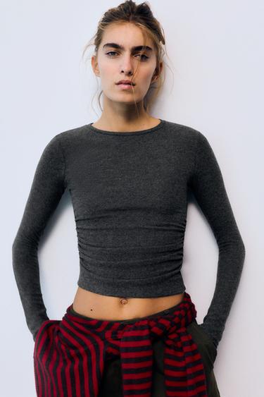 Soft touch gathered T-shirt — Dark grey 1