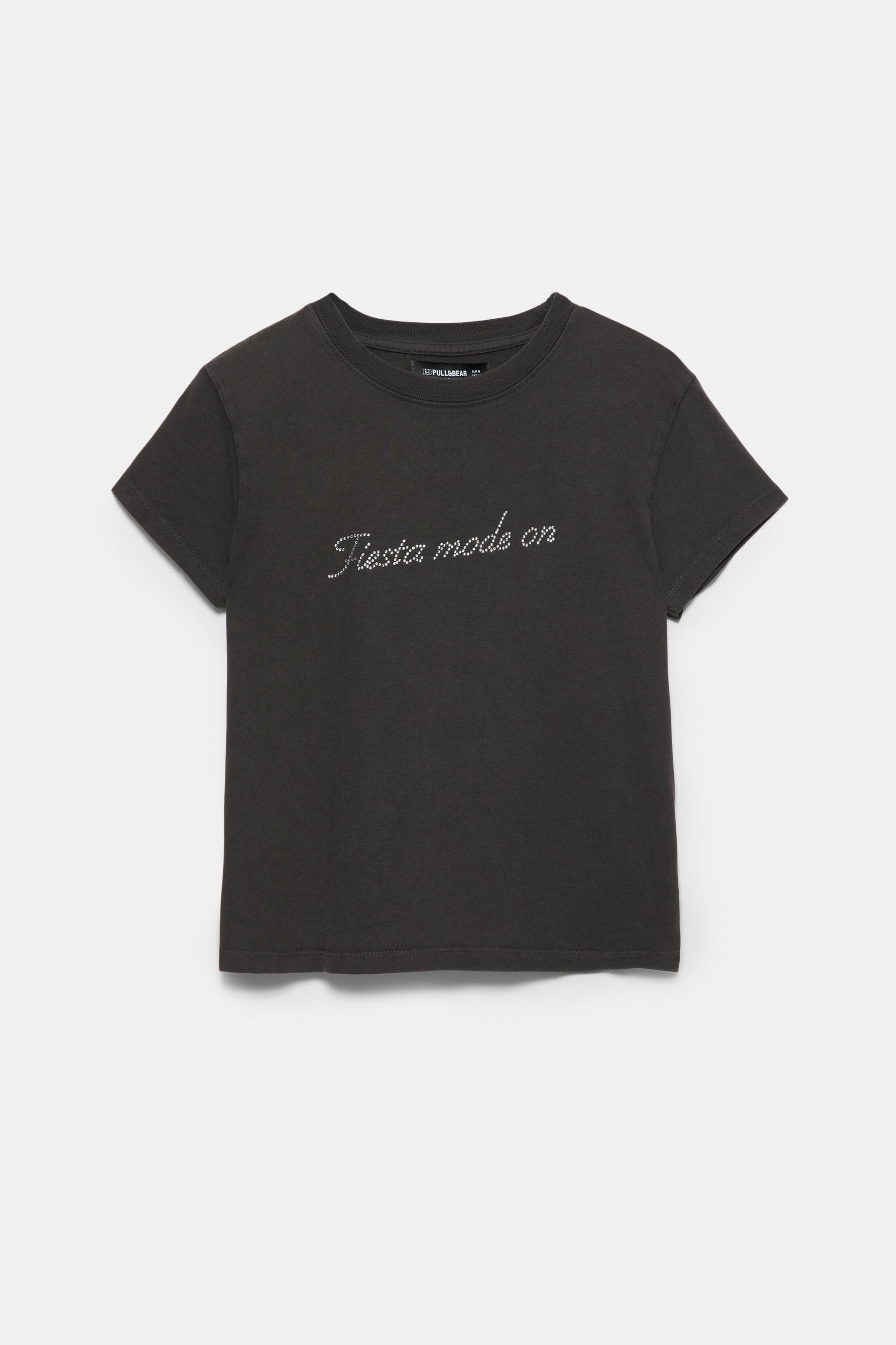 Siyah parlak taşlı t-shirt