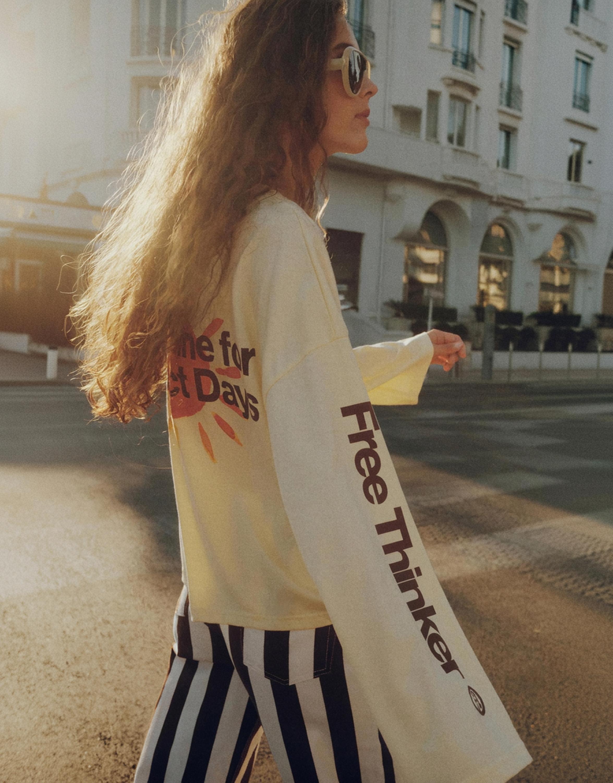 Oversize sun graphic T-shirt — Yellow