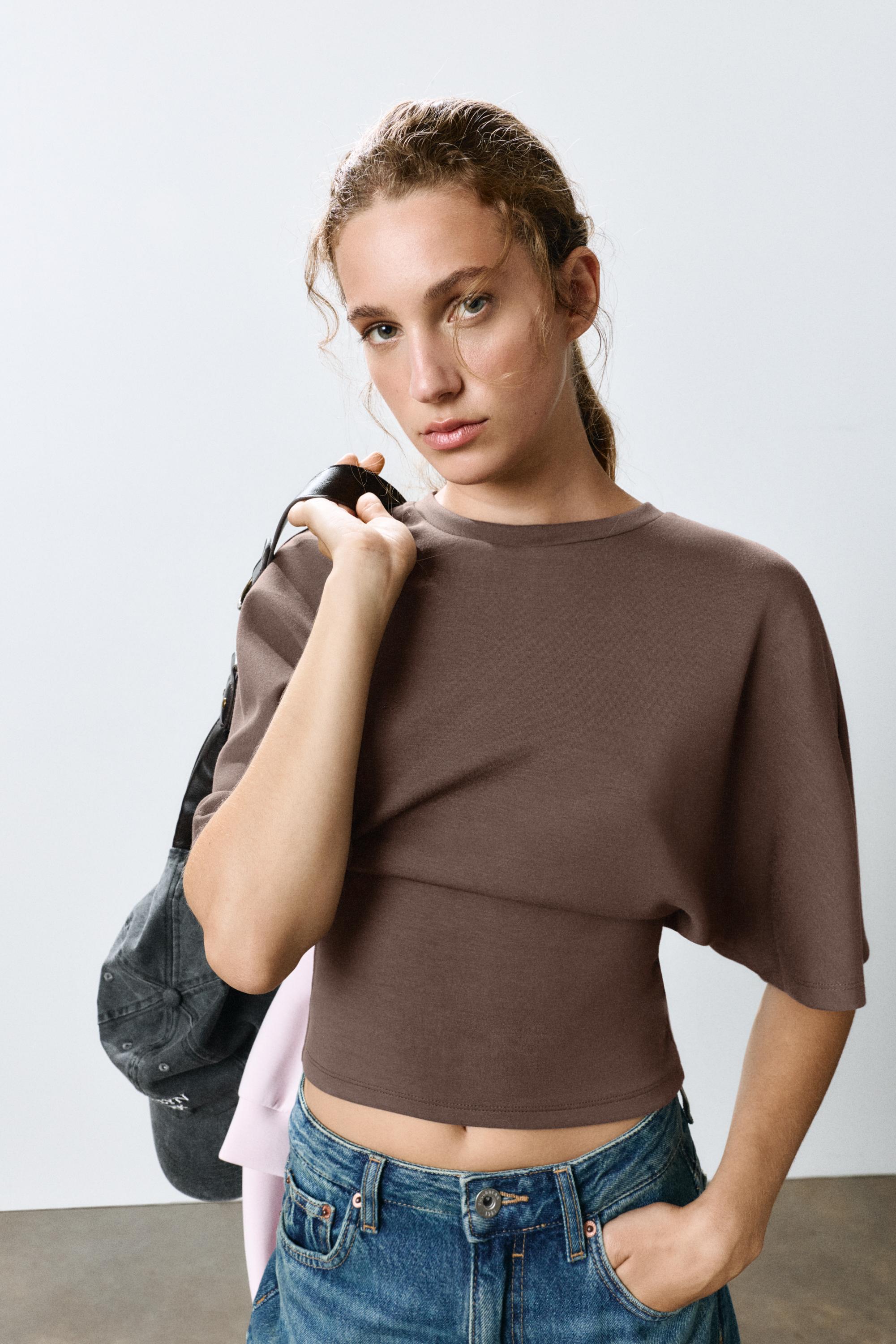 Modal batwing sleeve T-shirt — Brown