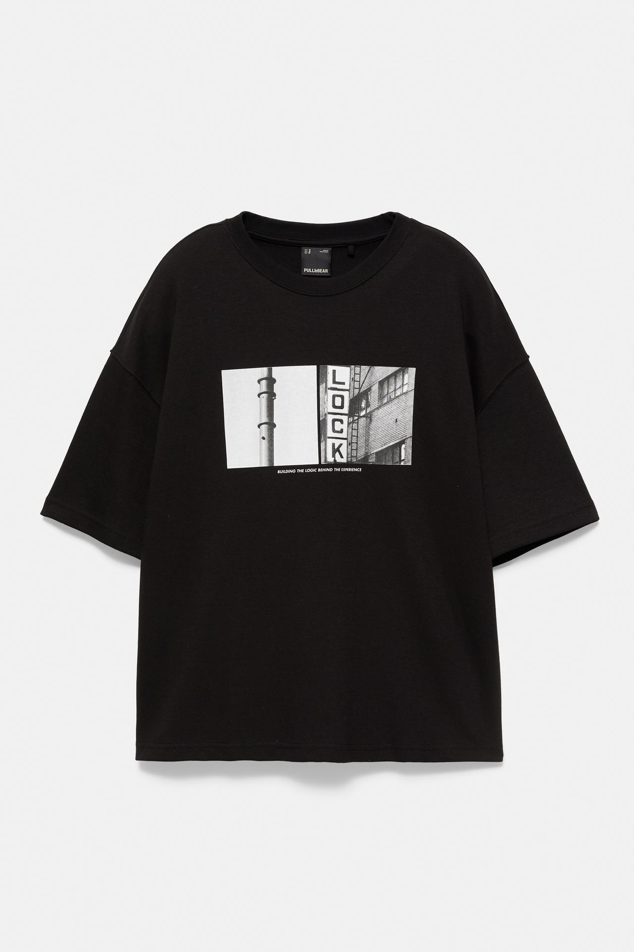 Short sleeve photographic sweatshirt — Black