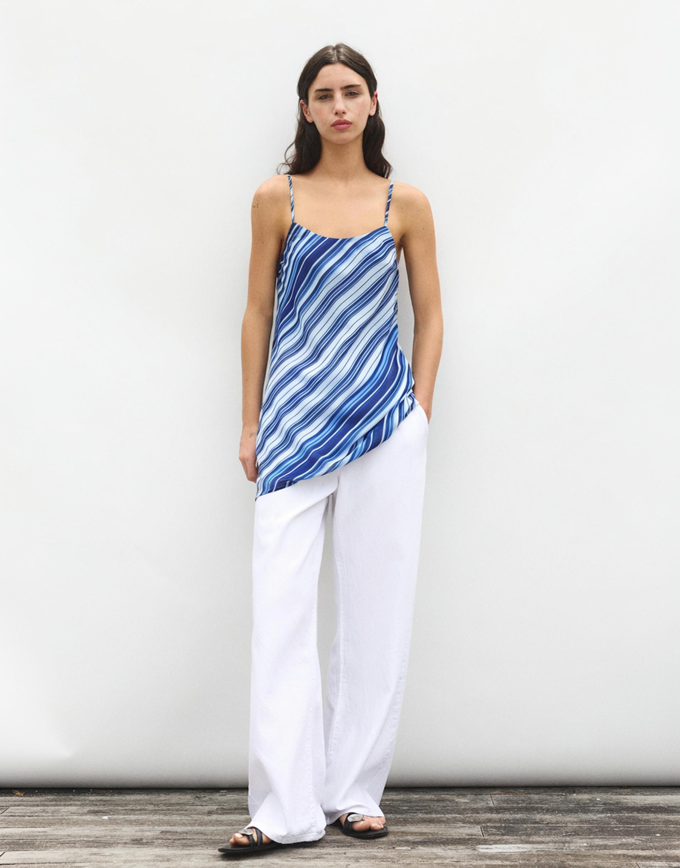 Short striped strappy dress — Deep blue