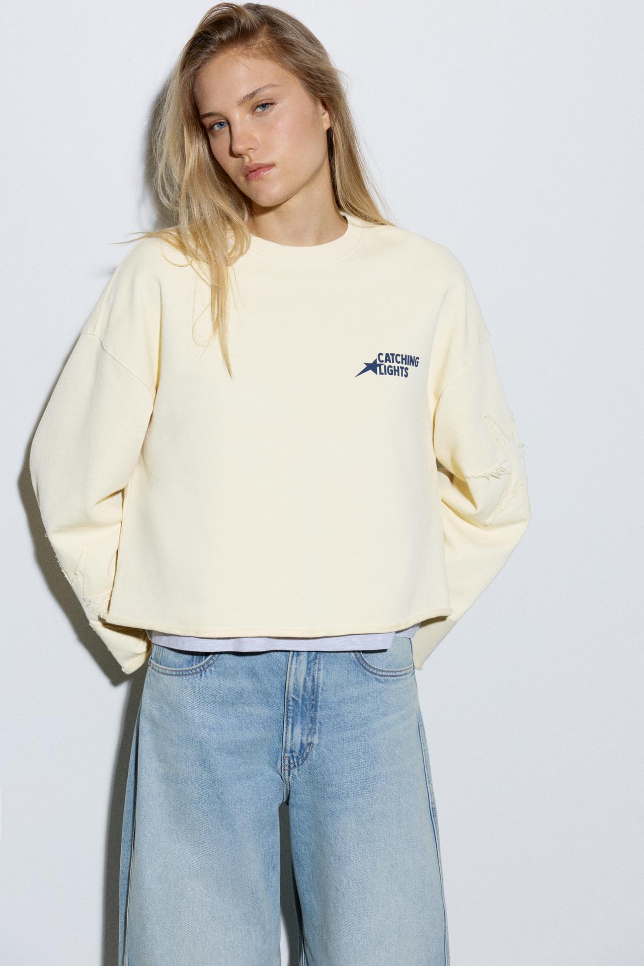 Cropped star graphic sweatshirt — Yellow
