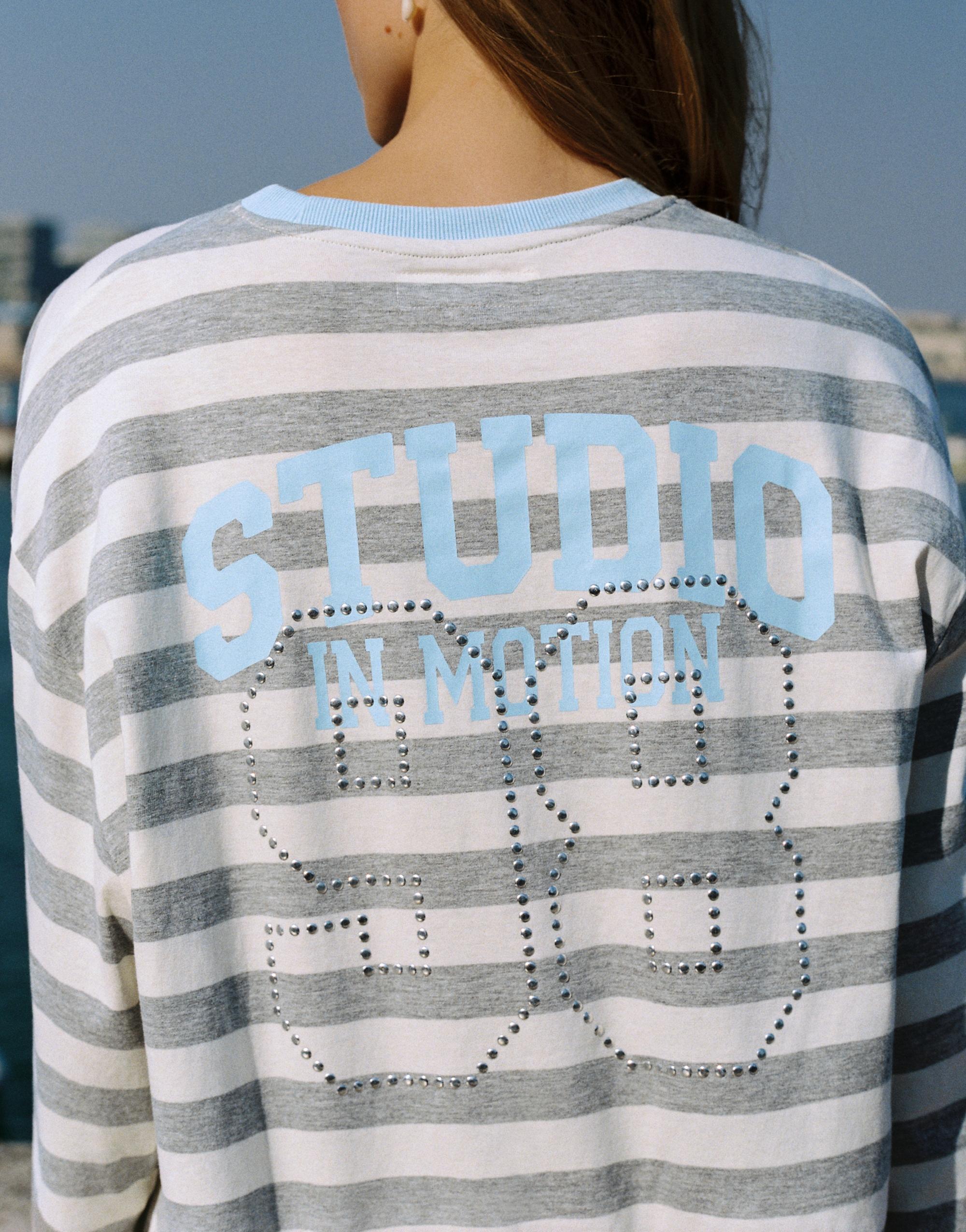 Oversize graphic striped T-shirt — Grey marl