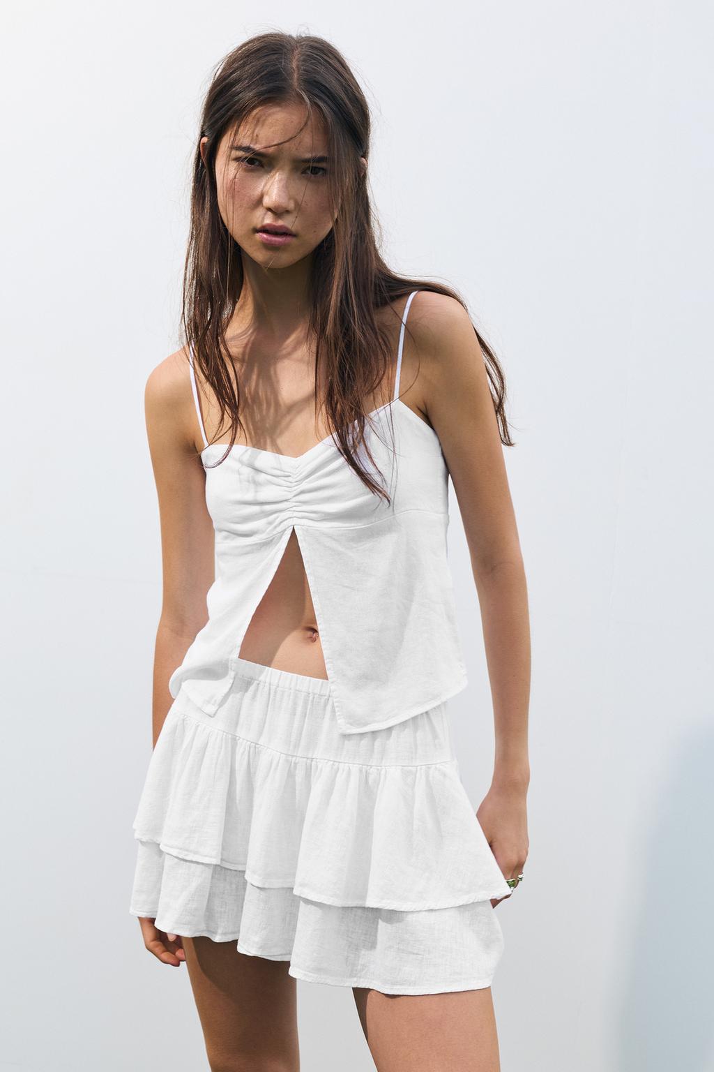 Ruffled linen blend mini skirt pull&bear