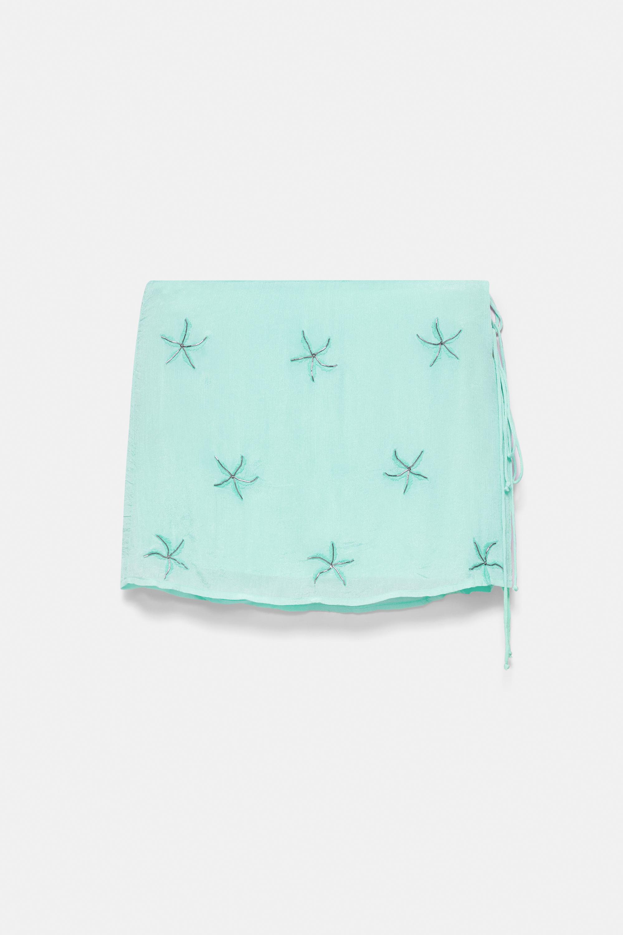 Beaded sarong mini skirt — Turquoise
