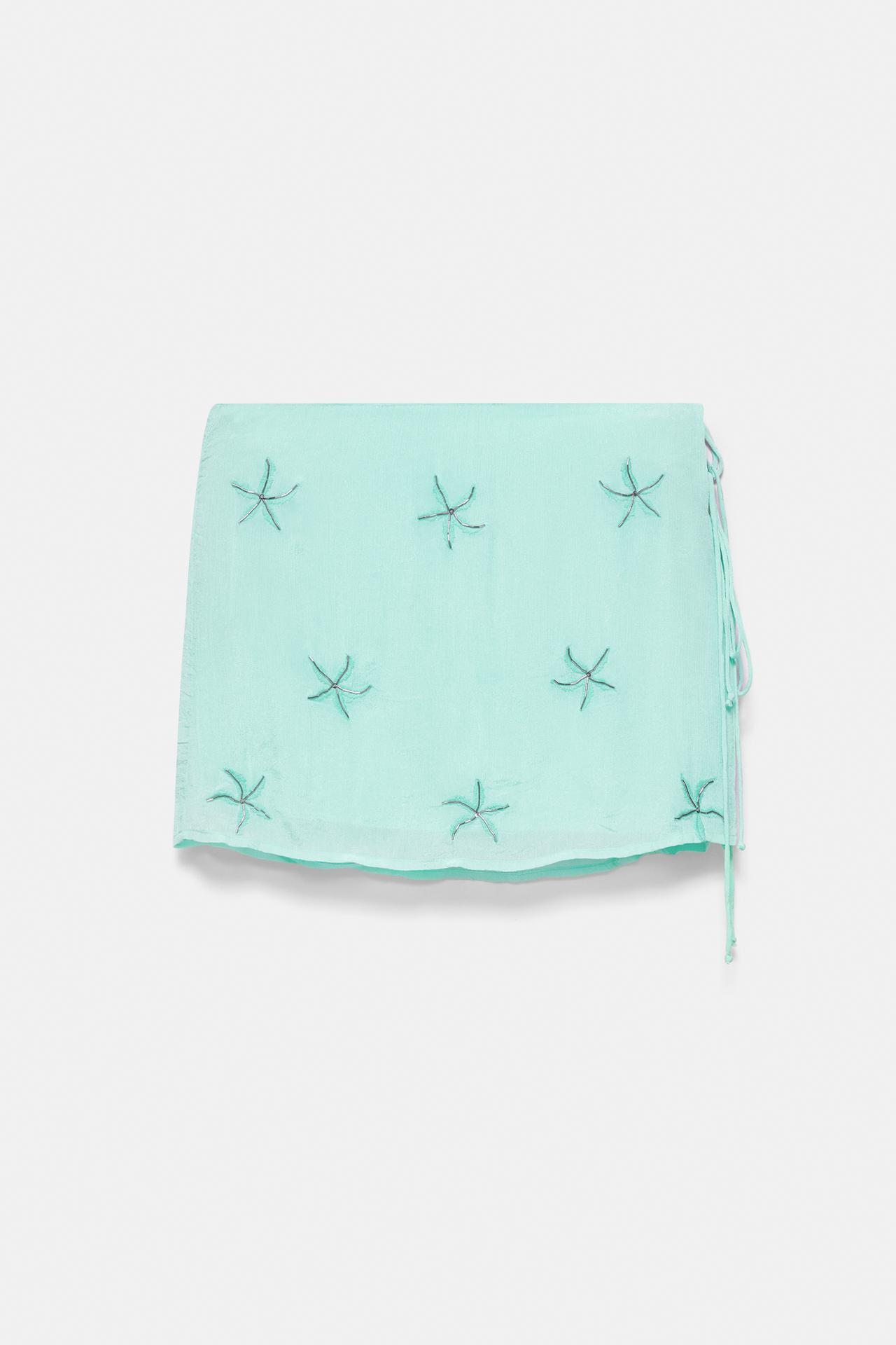 Beaded sarong mini skirt — Turquoise