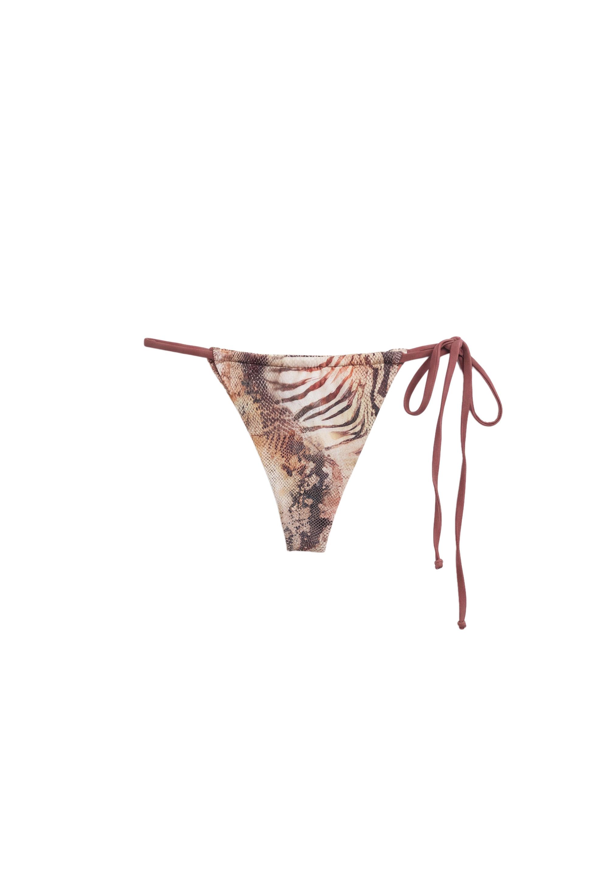 Animal print bikini bottoms with ties — Brown