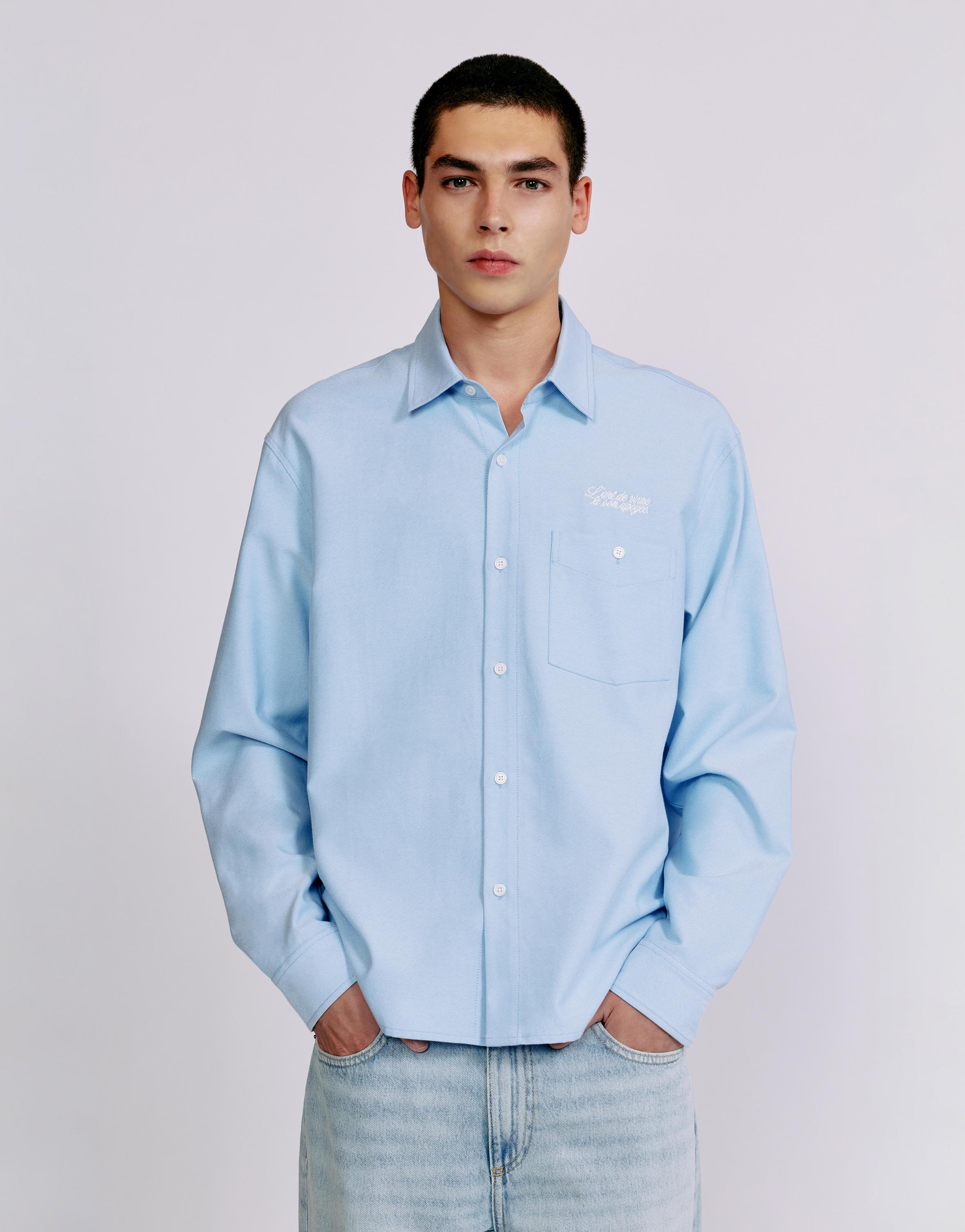 Embroidered long sleeve shirt — Pale blue