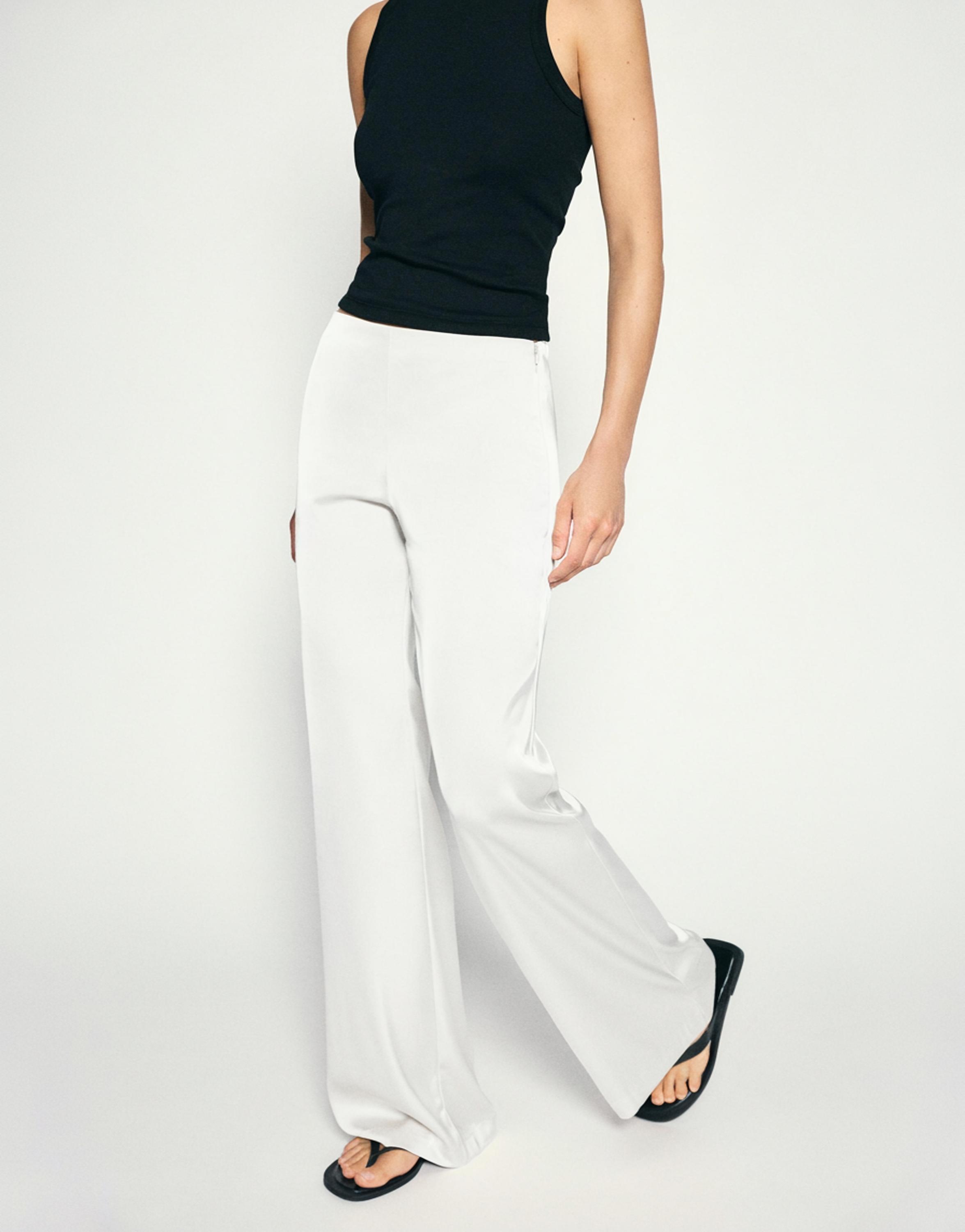 Satin straight-leg trousers — Ecru
