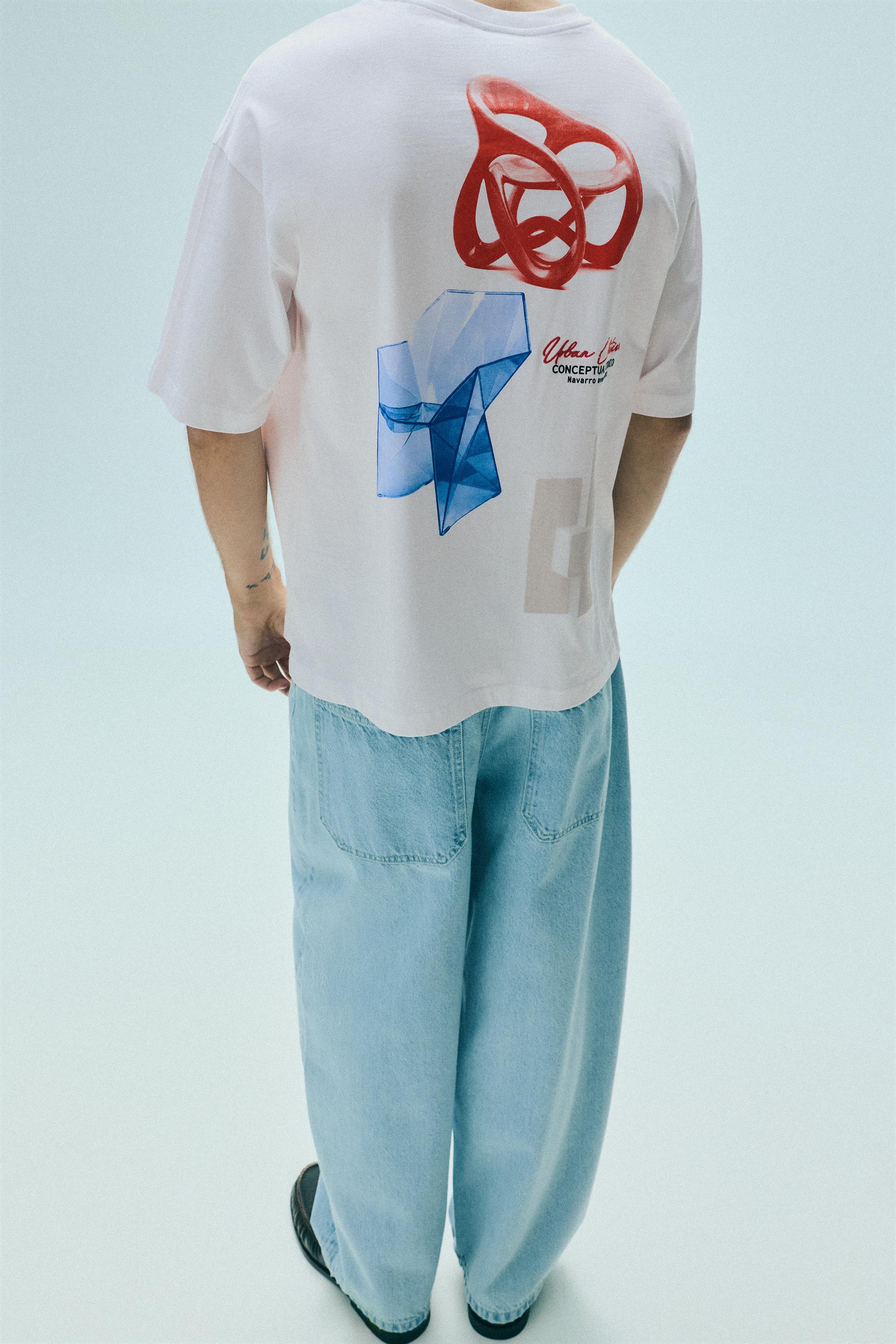 Pull&Bear Conceptual Studio grafikli relaxed tişört görsel 5