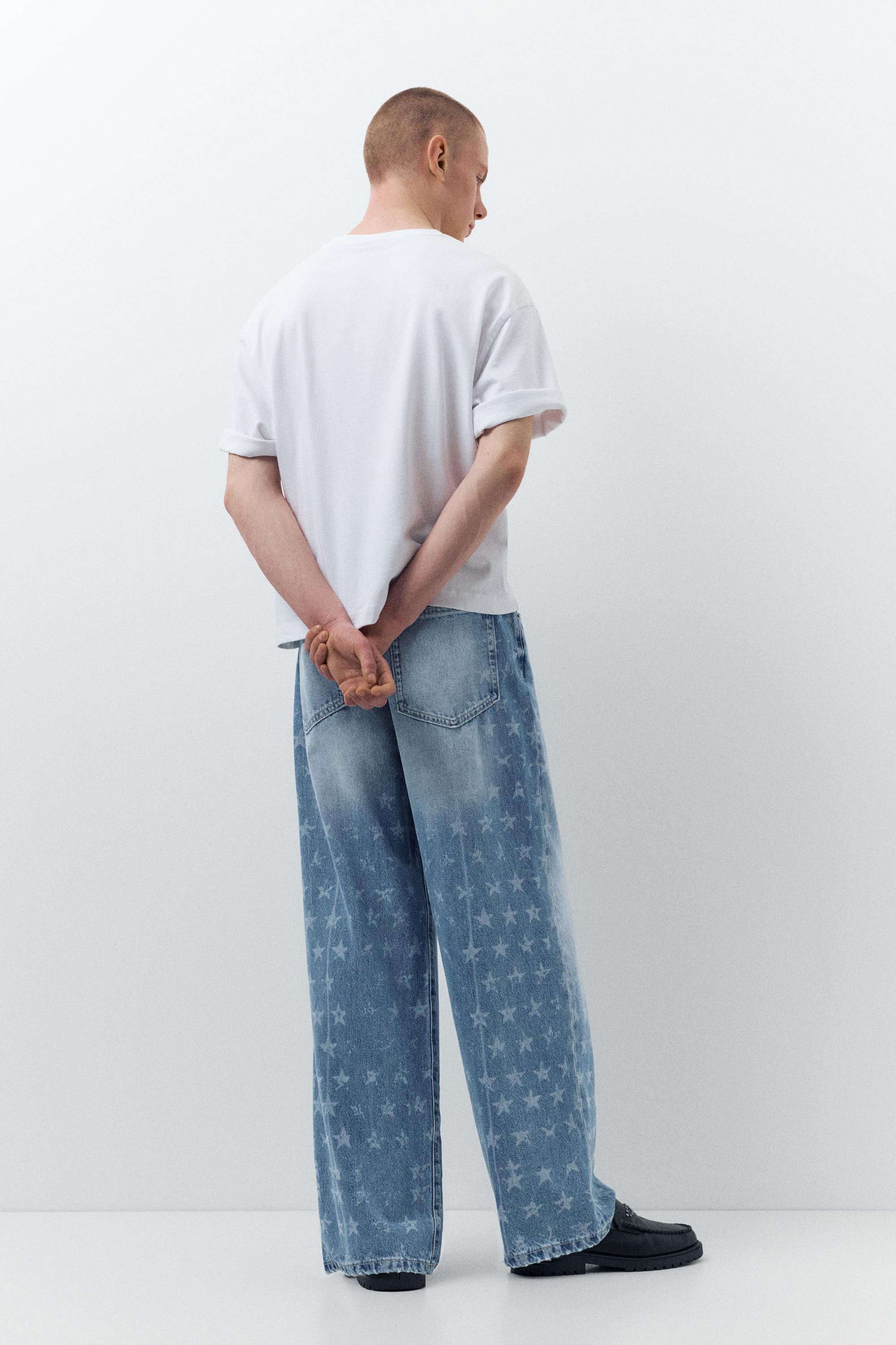 Star print wide-leg jeans — Medium blue