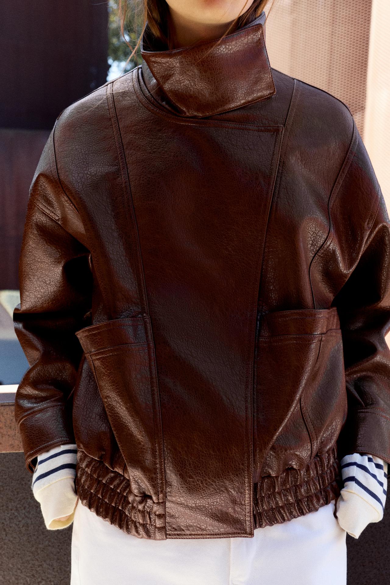 Leather effect high neck jacket — Whisky