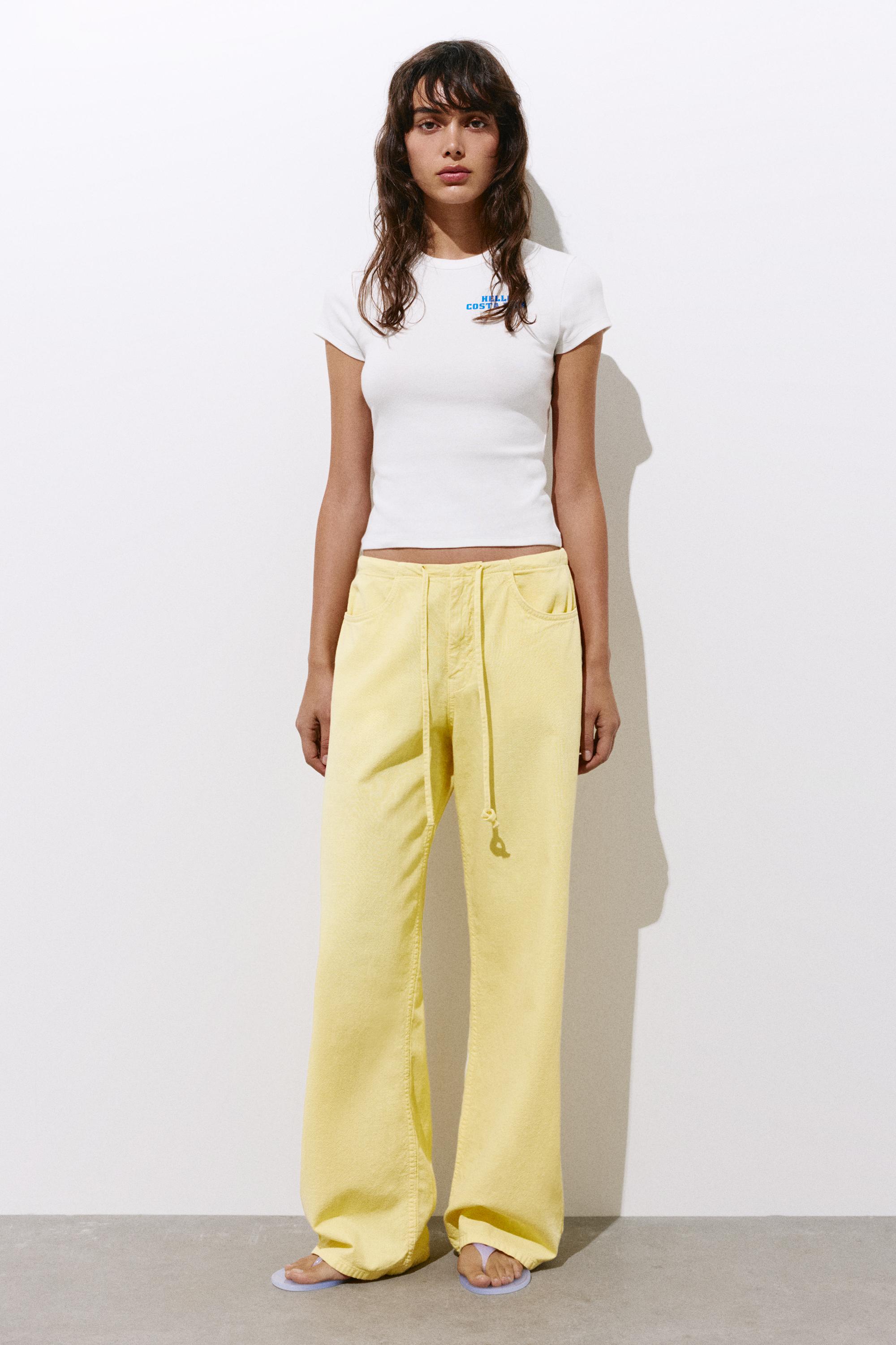 Yellow straight jeans with drawstring — Yellow