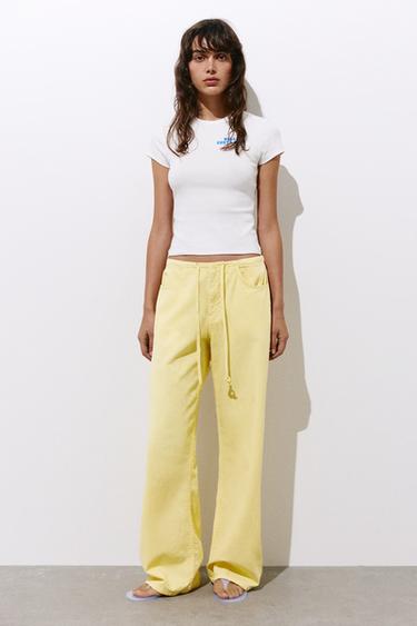 Yellow straight jeans with drawstring — Yellow 4