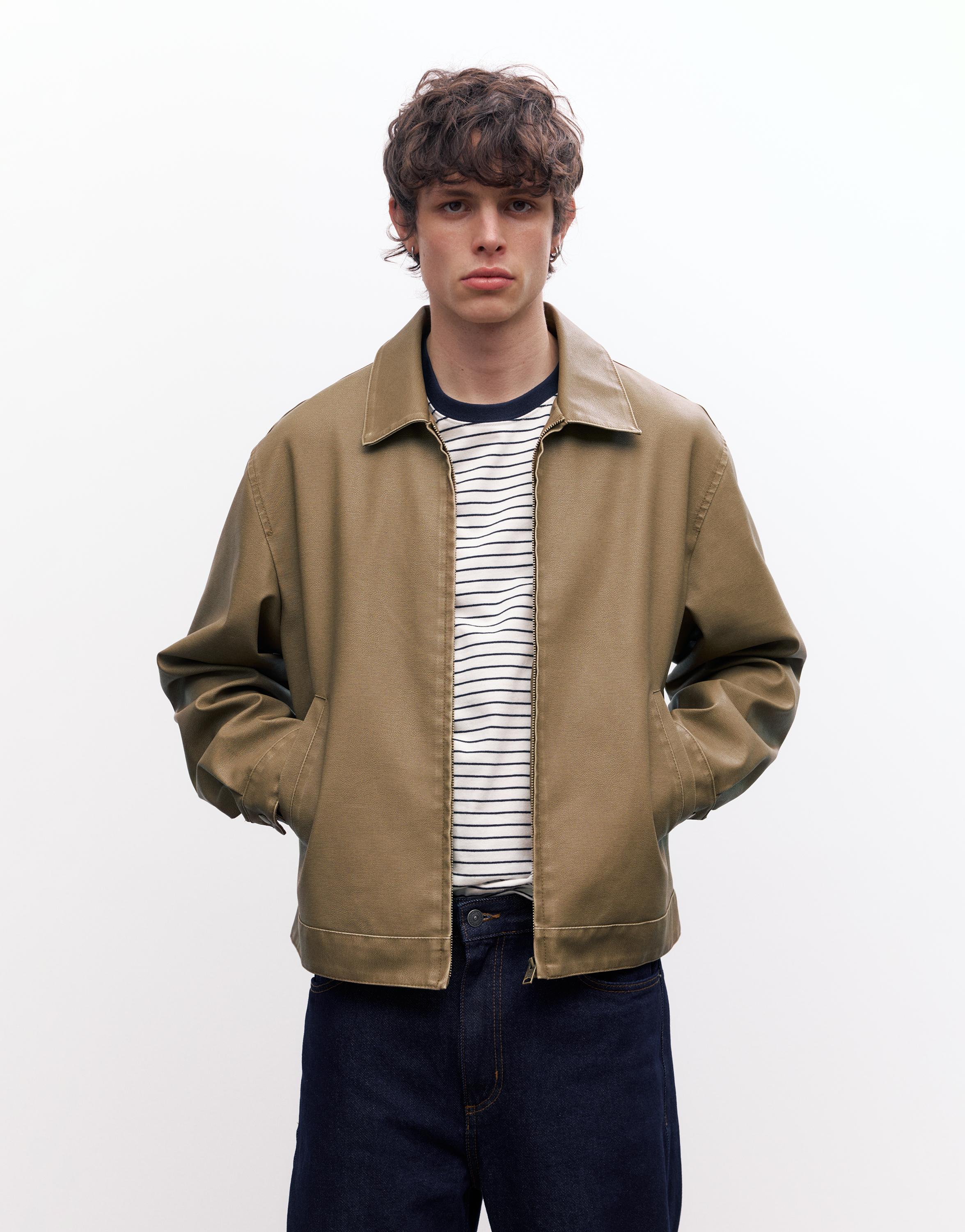 Yıkanmış suni deri ceket - Görsel 11