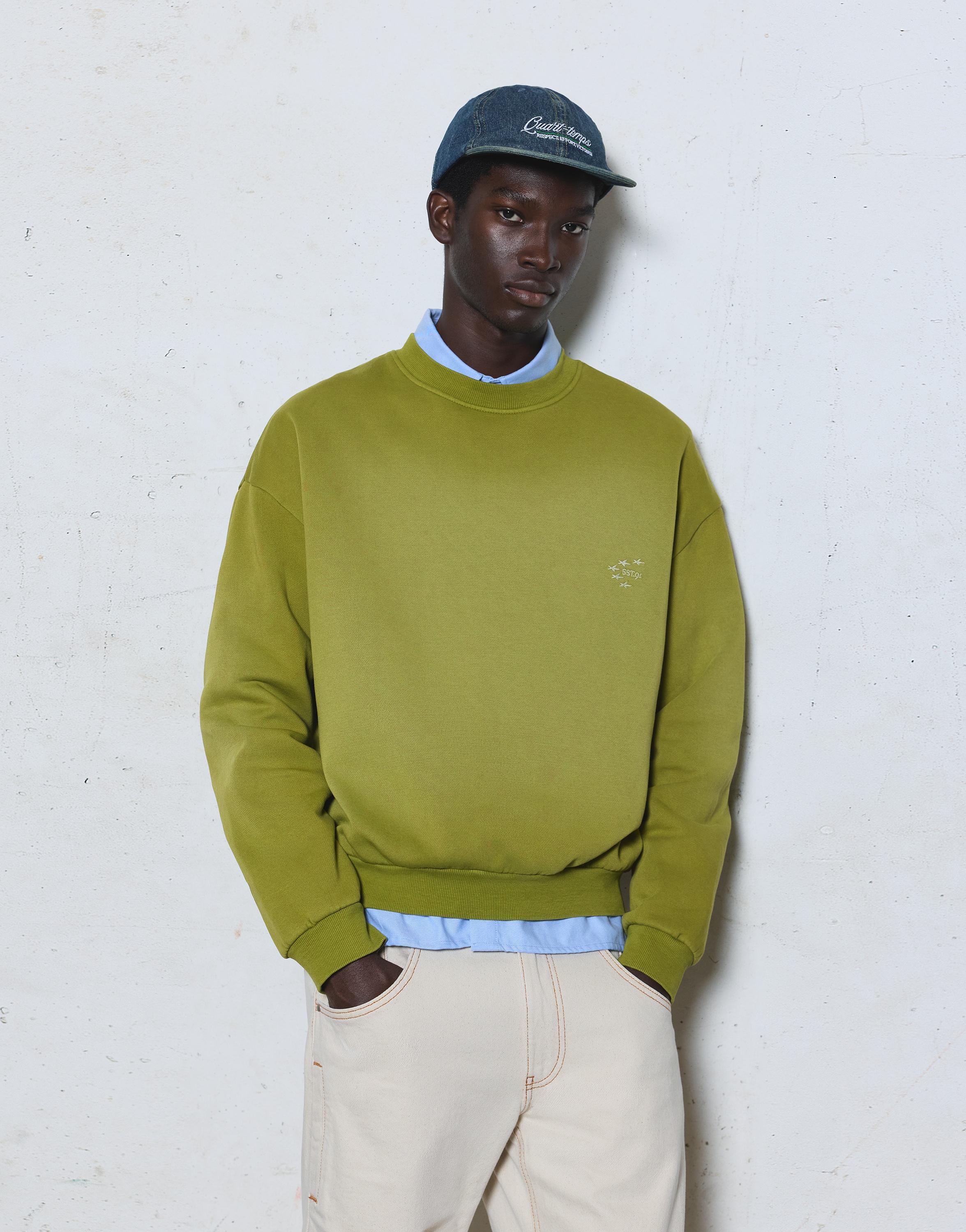 Embroidered washed-effect sweatshirt — Khaki