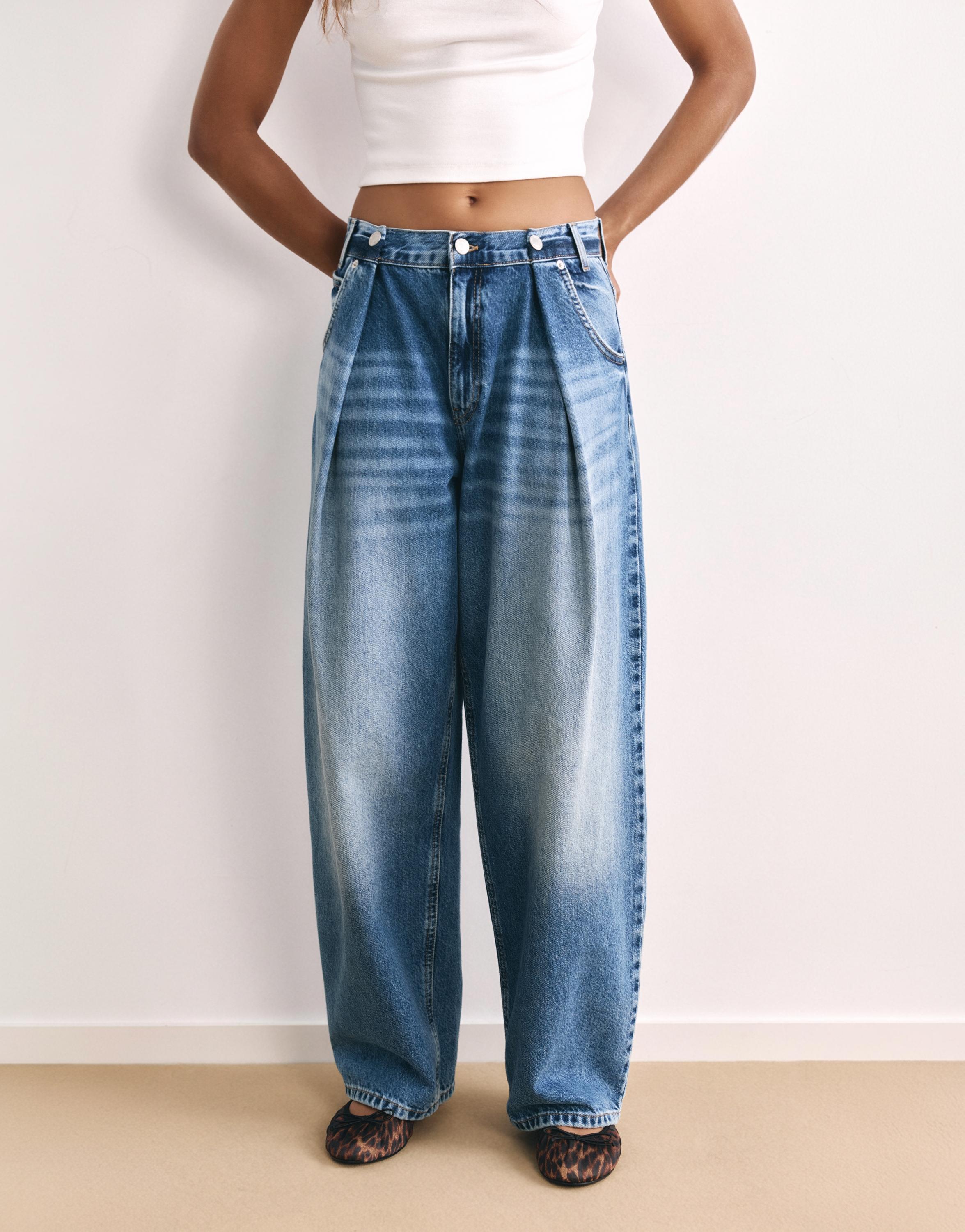 Pleated balloon-fit baggy jeans — Dark blue