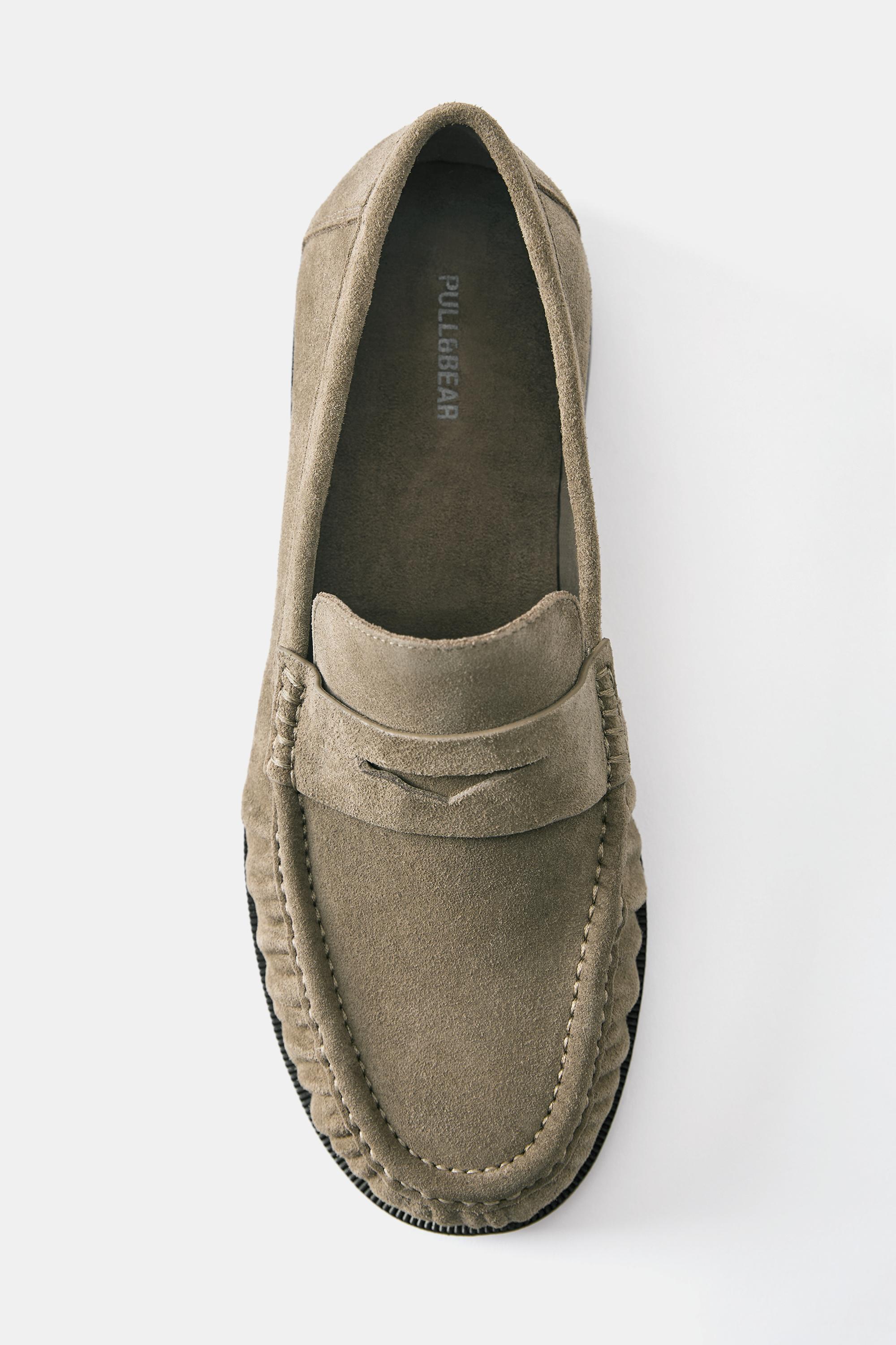 Gathered leather loafers — Brown