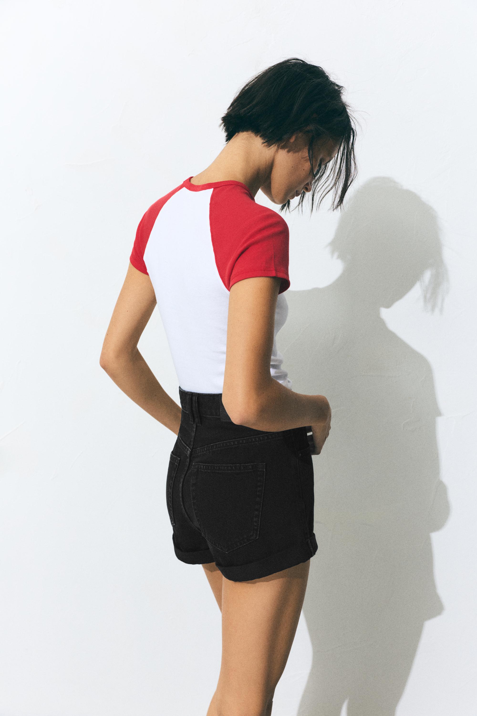 Denim mom fit shorts with turn-up hems — Black