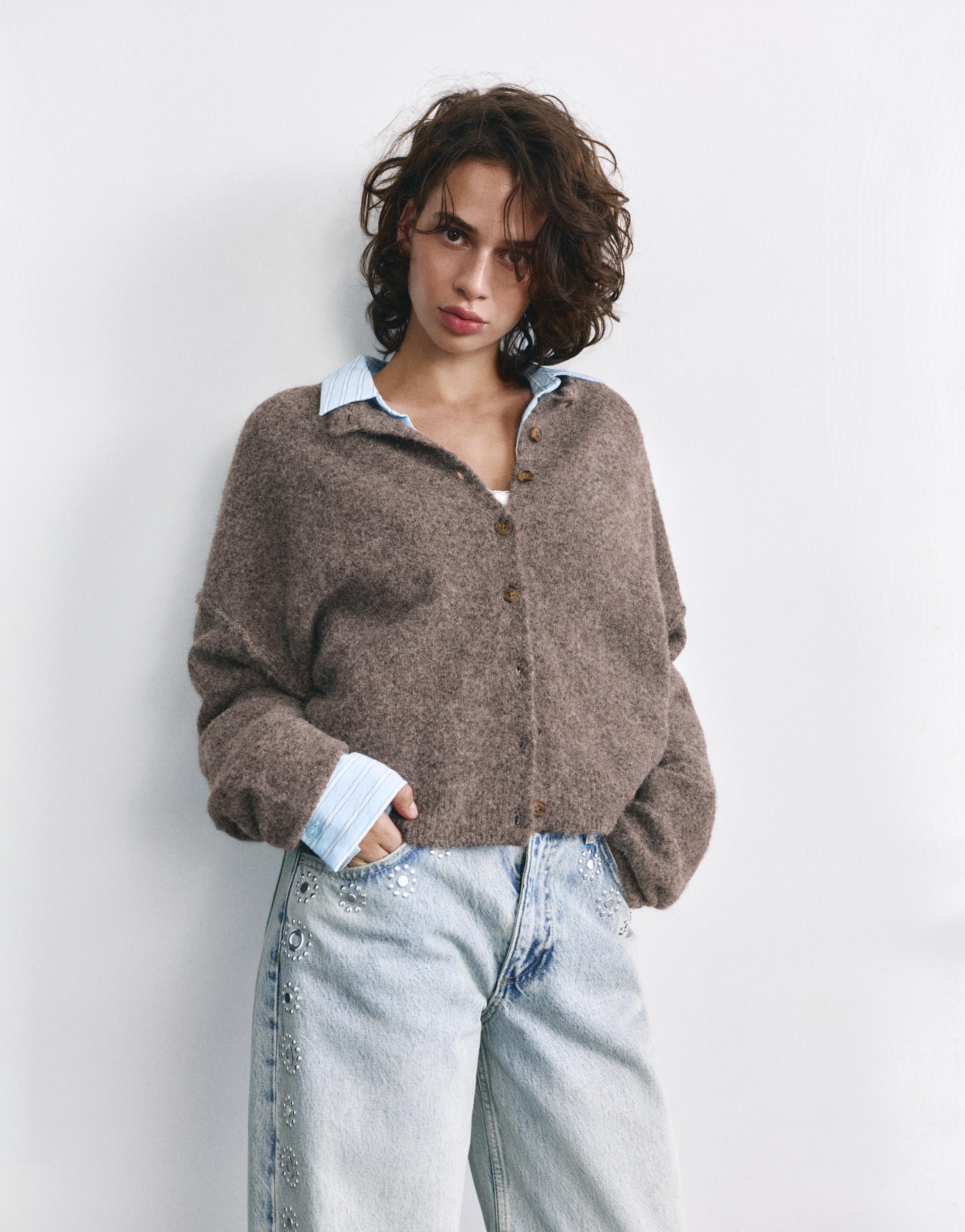 Soft knit cardigan — Brown
