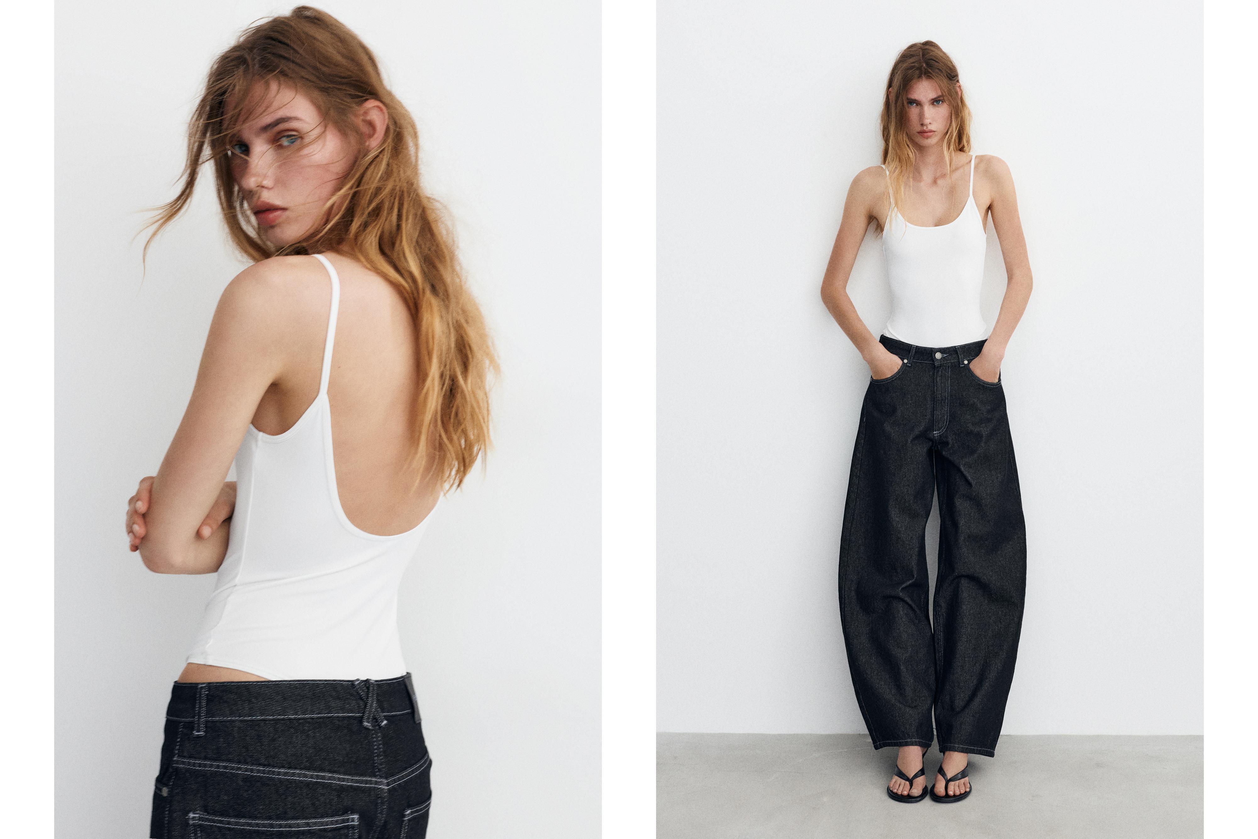 Polyamide bodysuit with thin straps — White