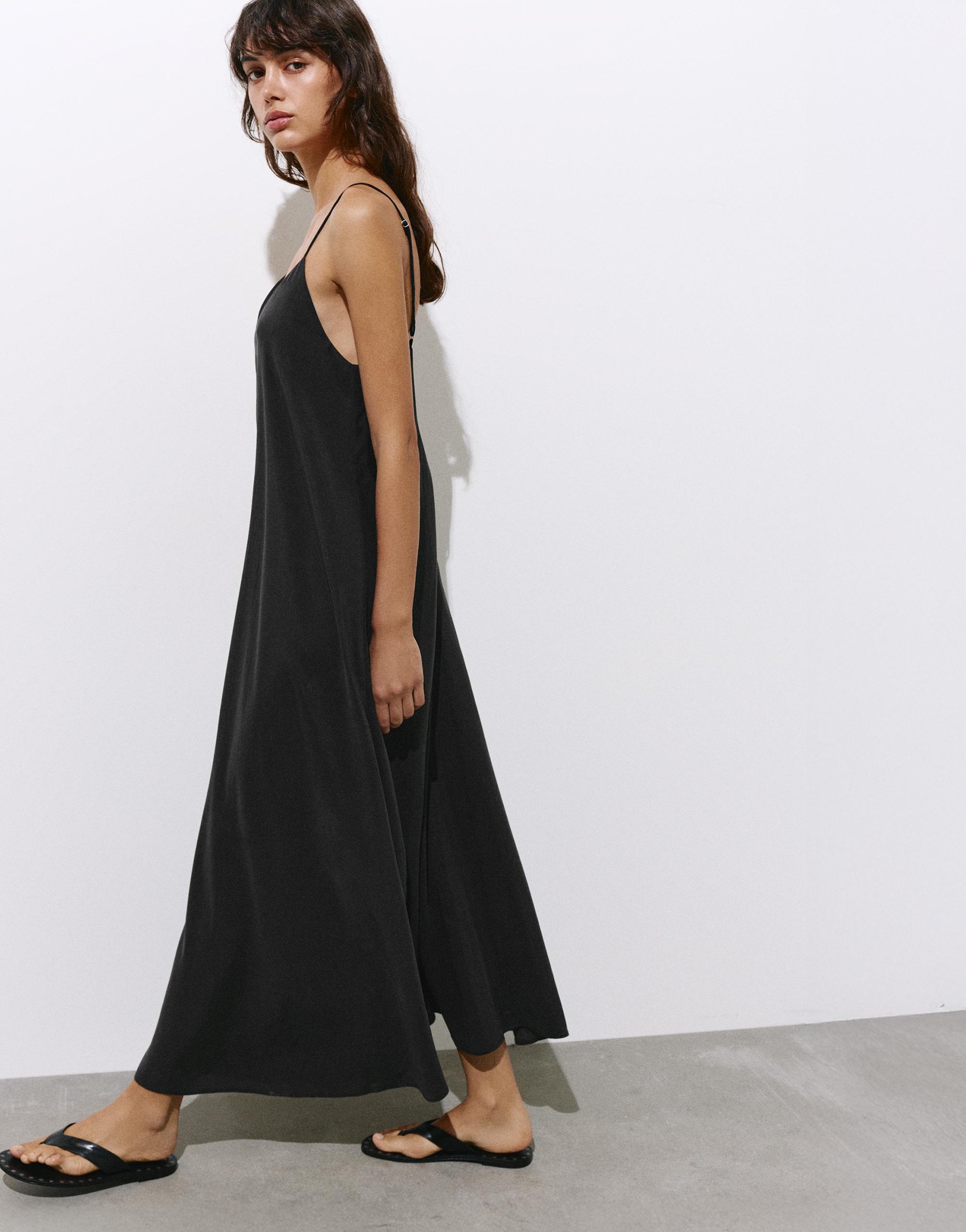 Strappy flowing modal midi dress — Anthracite grey