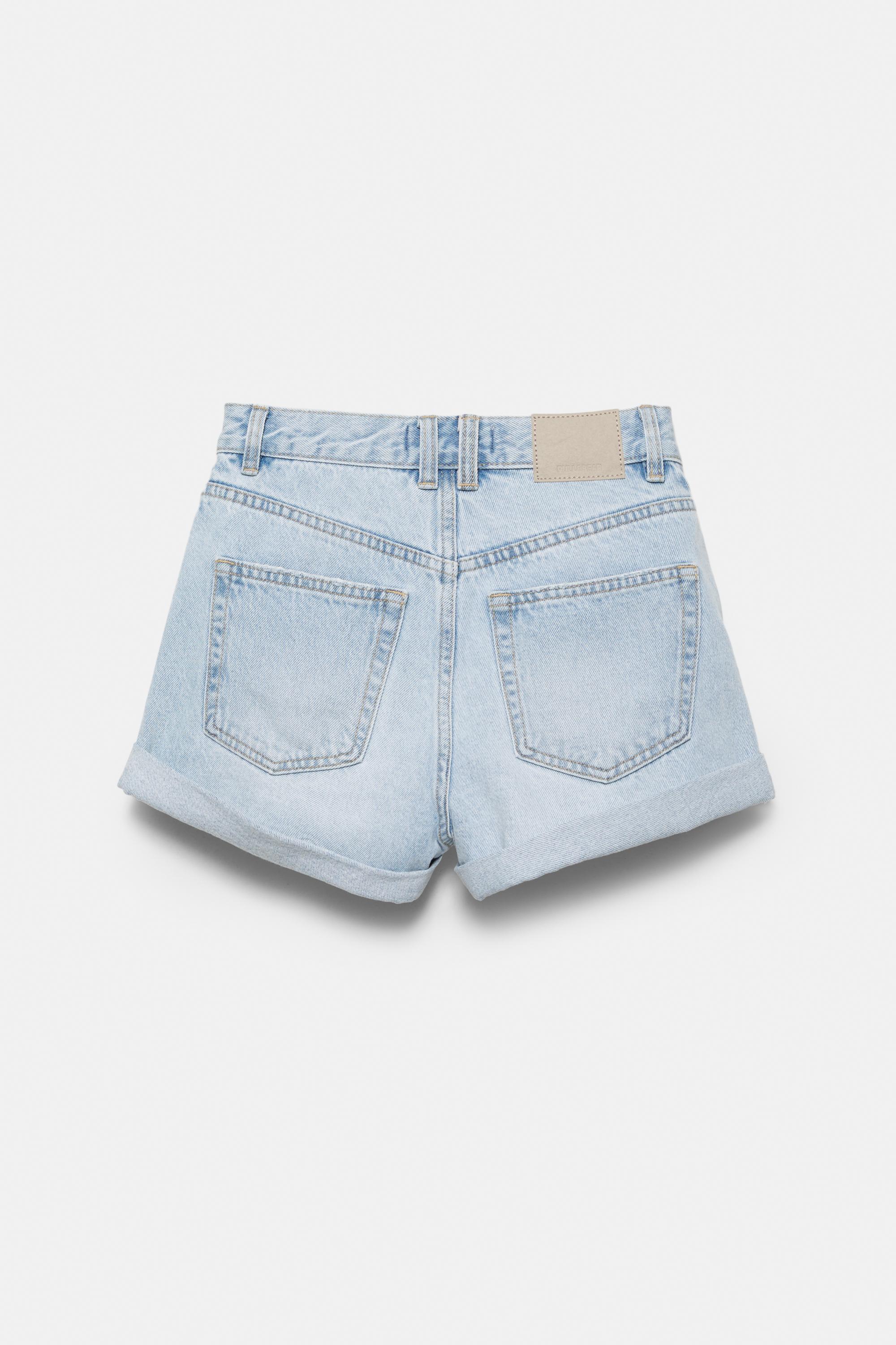 Denim mom fit shorts with turn-up hems — Pale blue