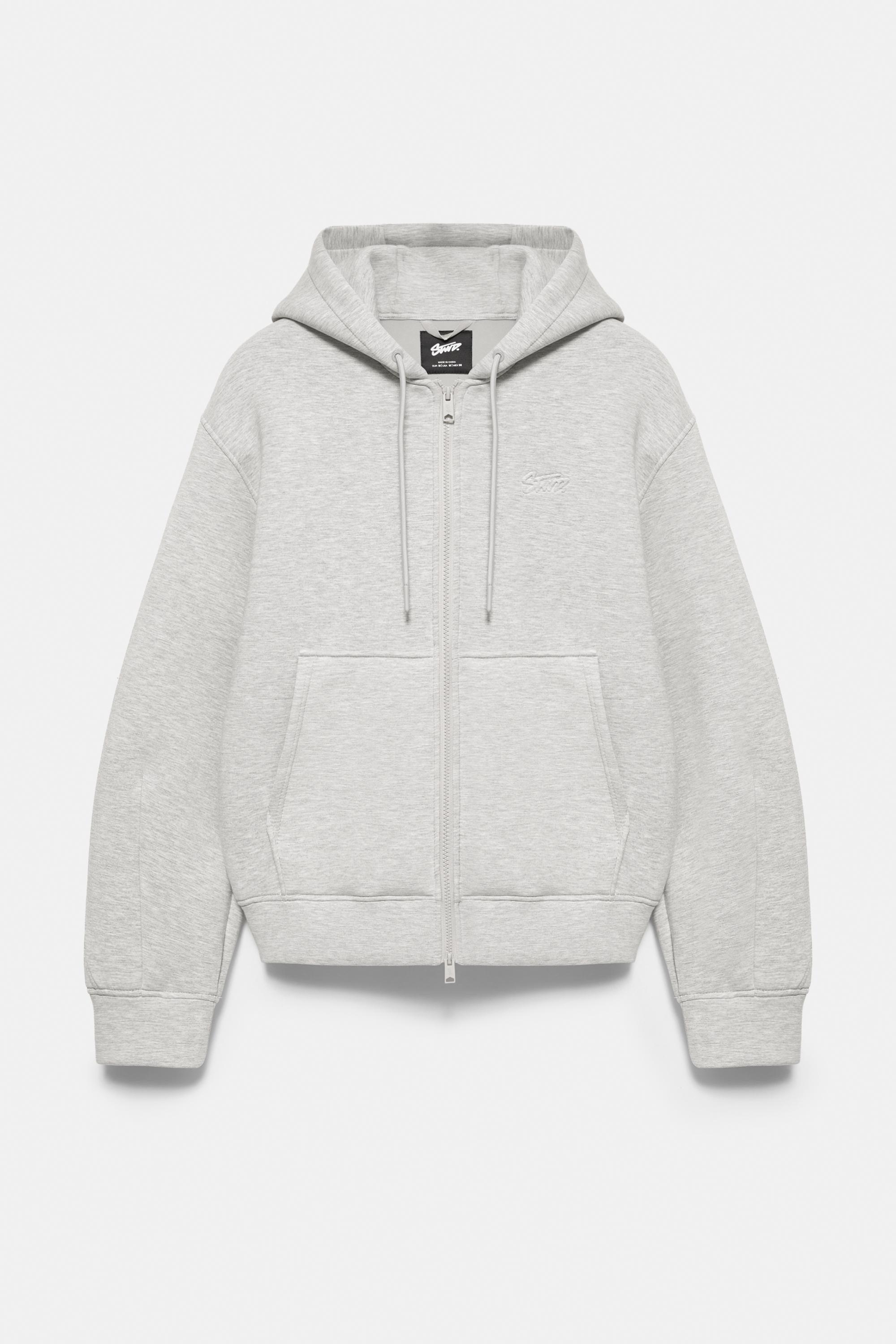 Neoprene-effect zip-up hoodie — Grey marl
