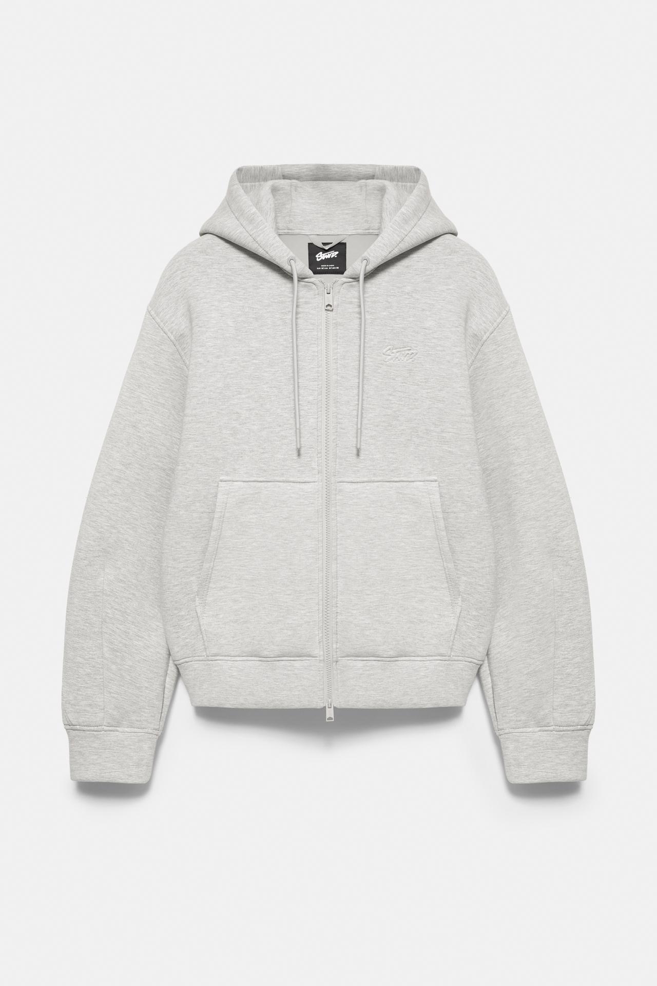 Neoprene-effect zip-up hoodie — Grey marl