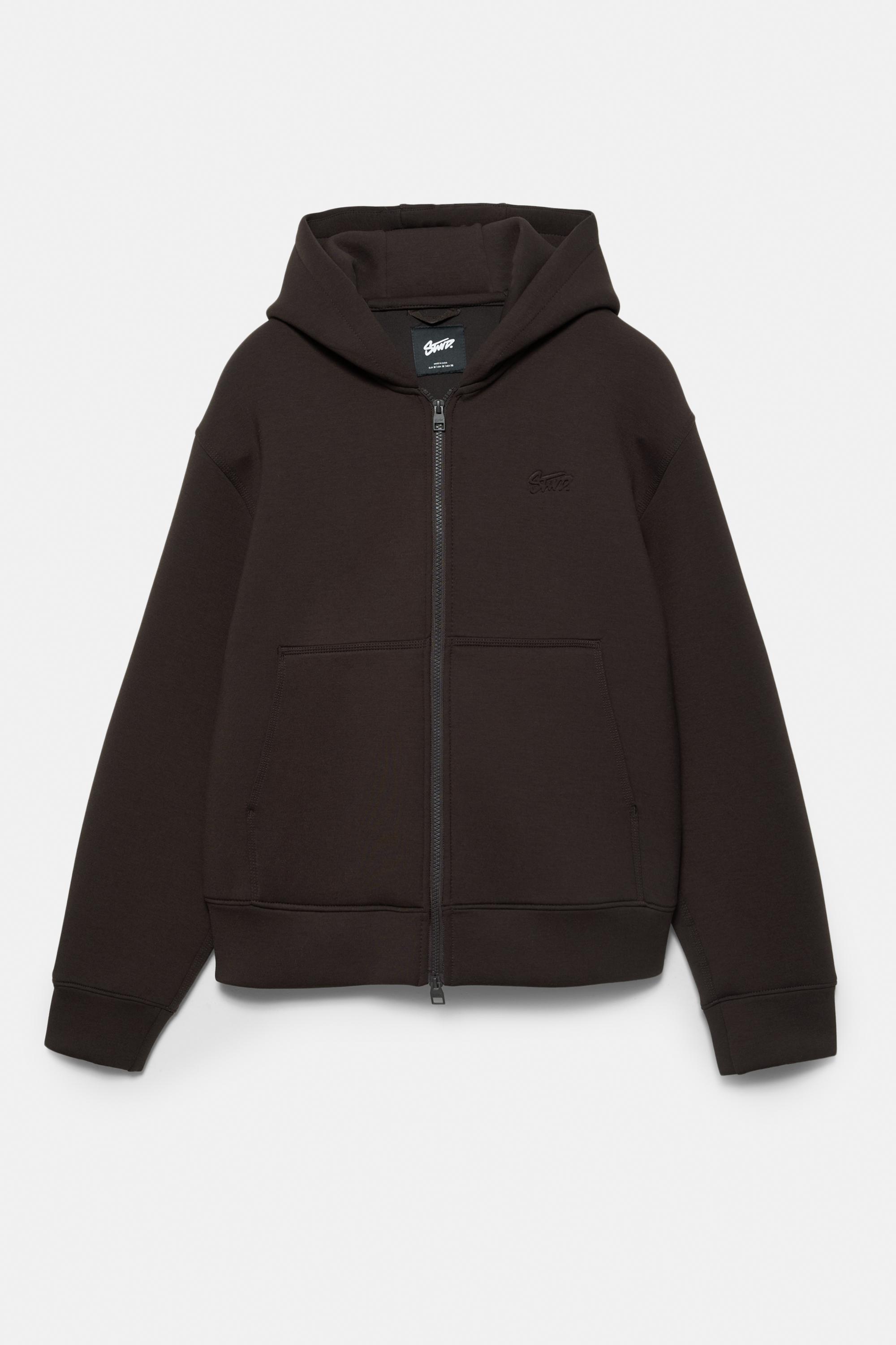 Neoprene-effect hoodie — Chocolate