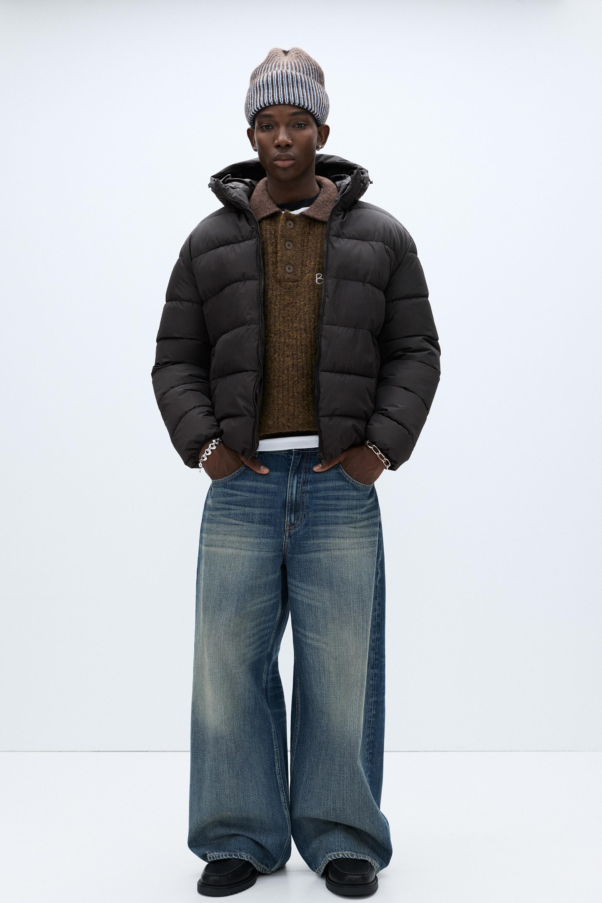 Lightweight puffer jacket with hood — Black