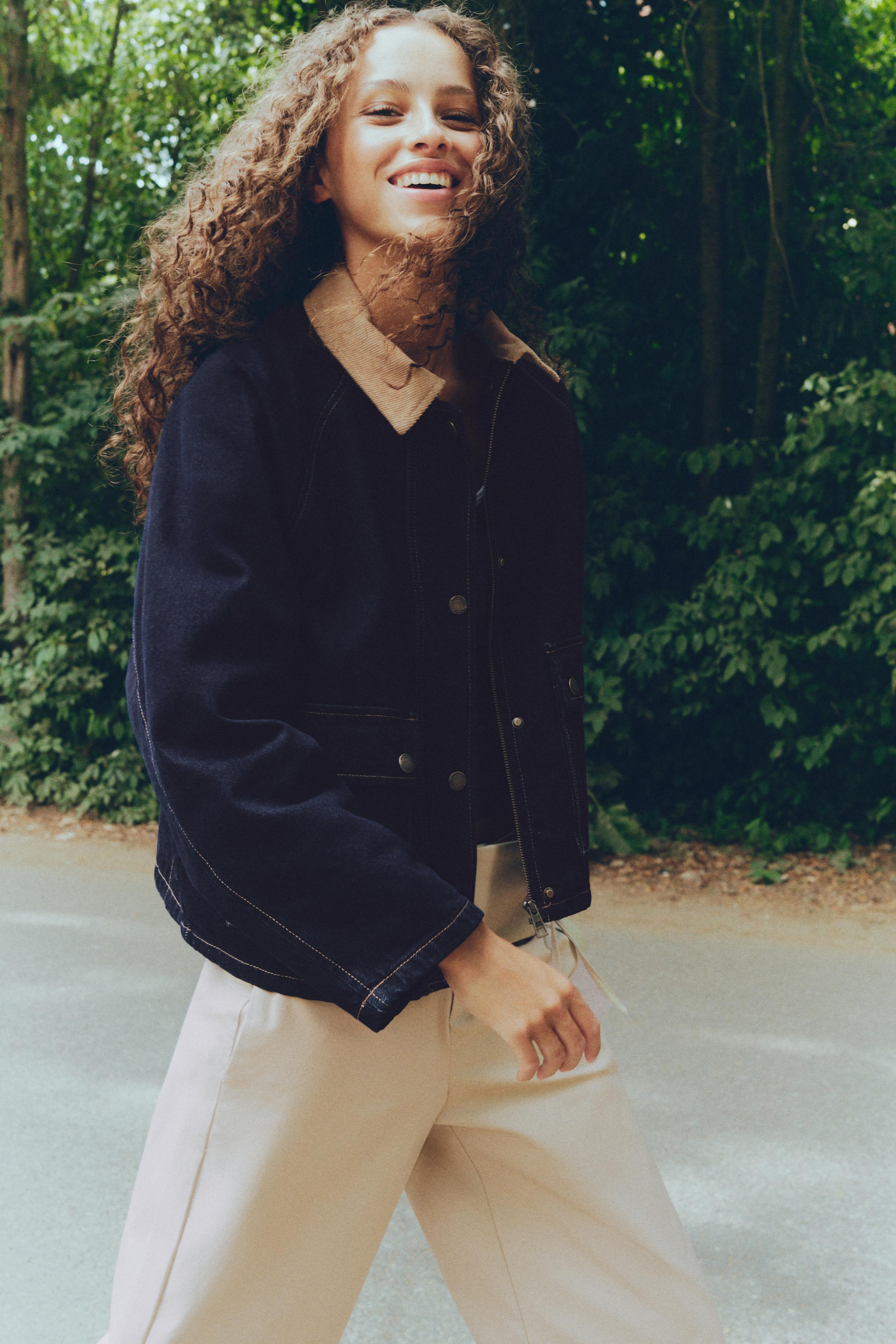 Contrast collar denim jacket — Dark navy