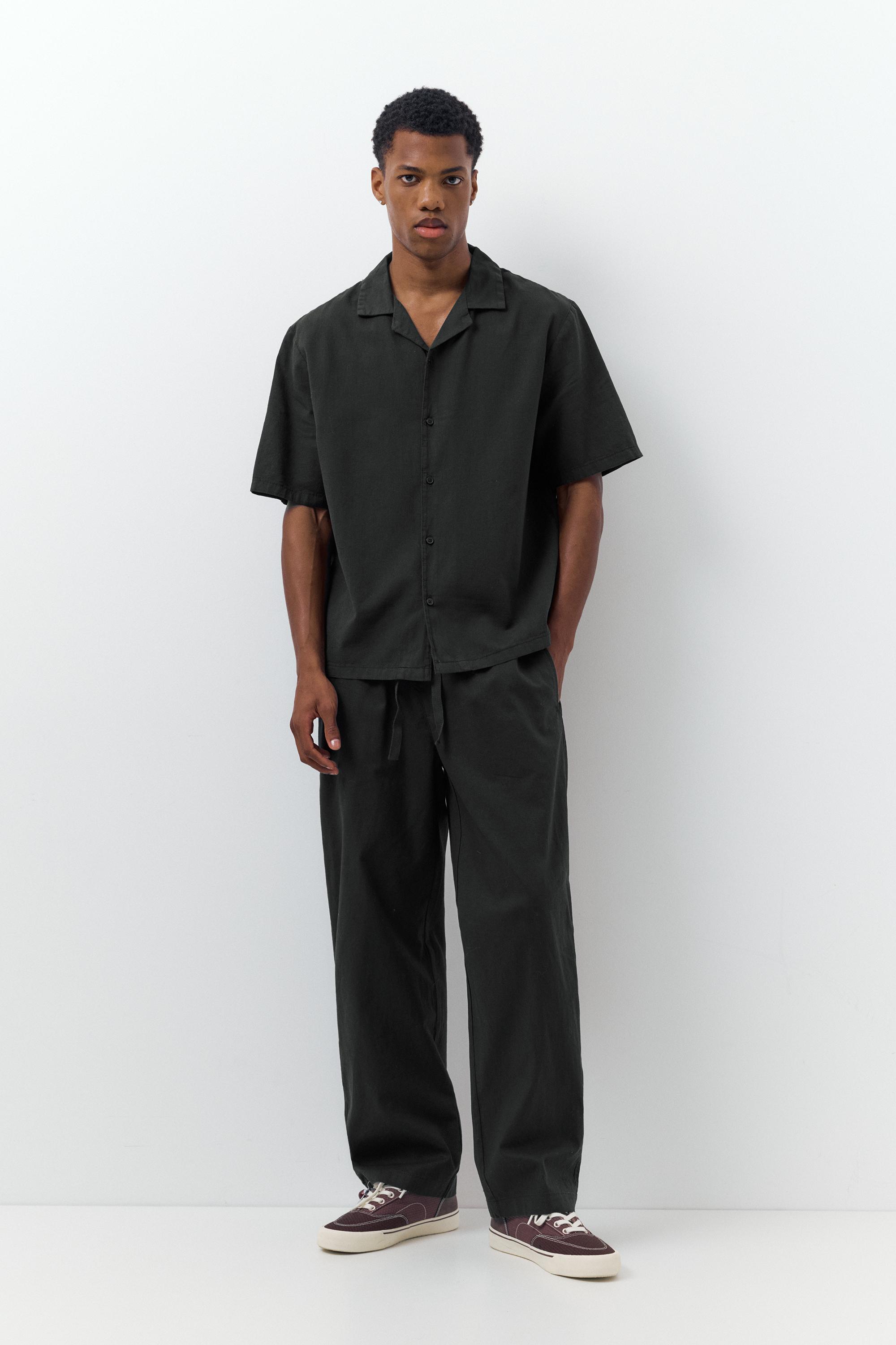 Linen blend jogger trousers — Black