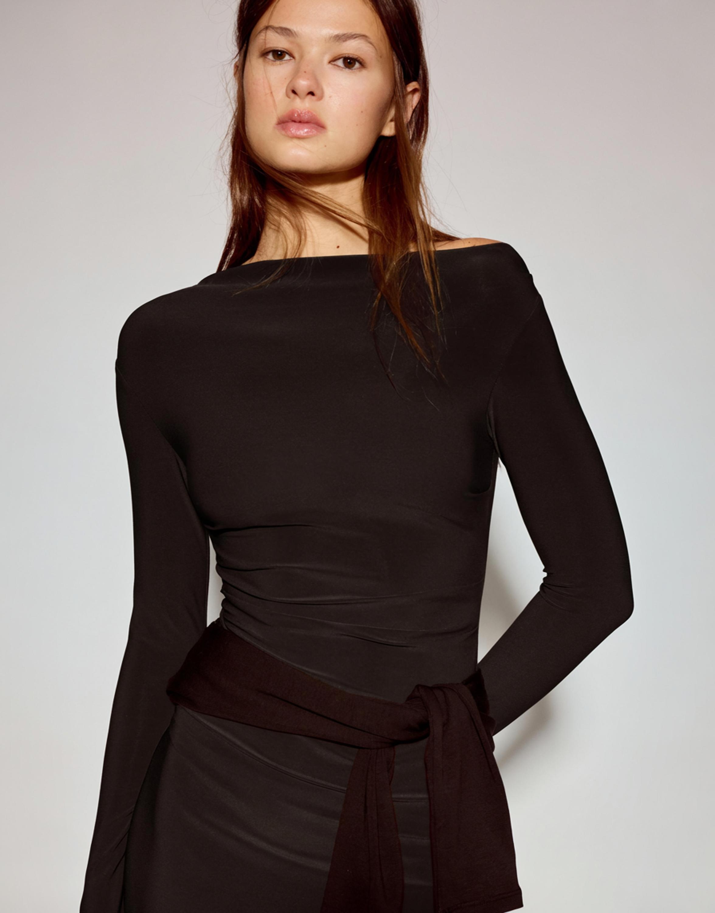 Drape detaylı yumuşak midi elbise - Görsel 47