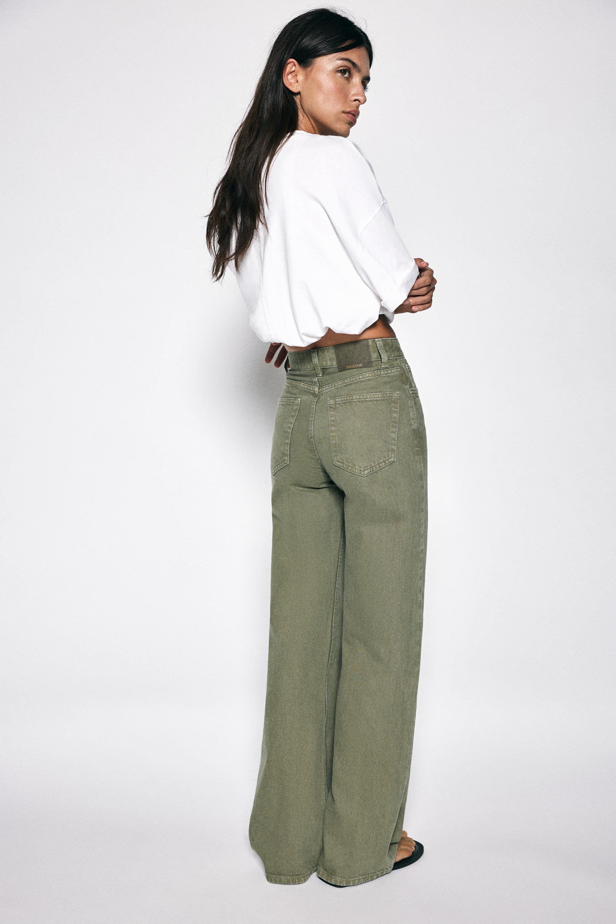 High-waist wide straight-leg jeans — Khaki