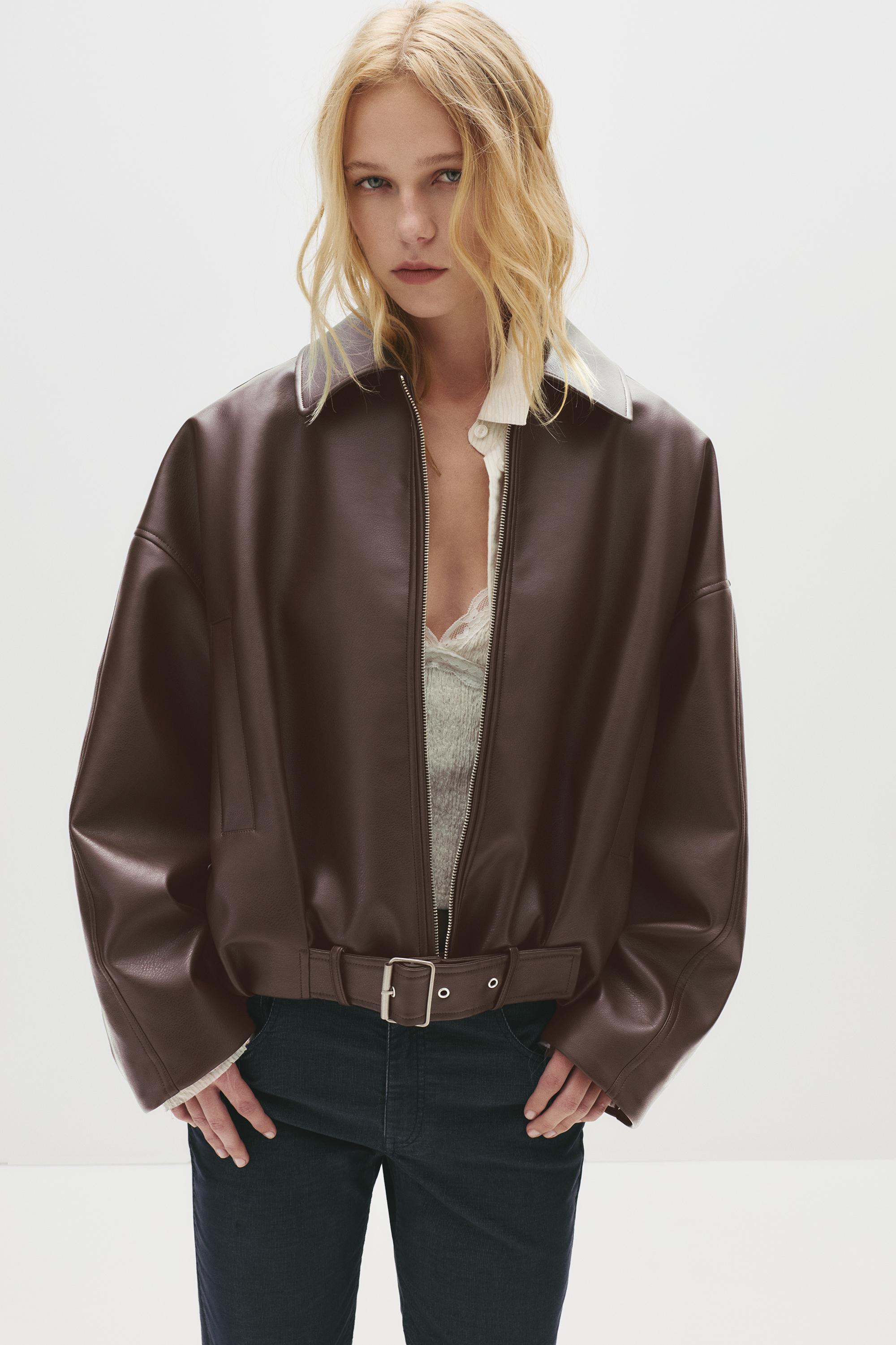 Leather effect balloon jacket — Chocolate
