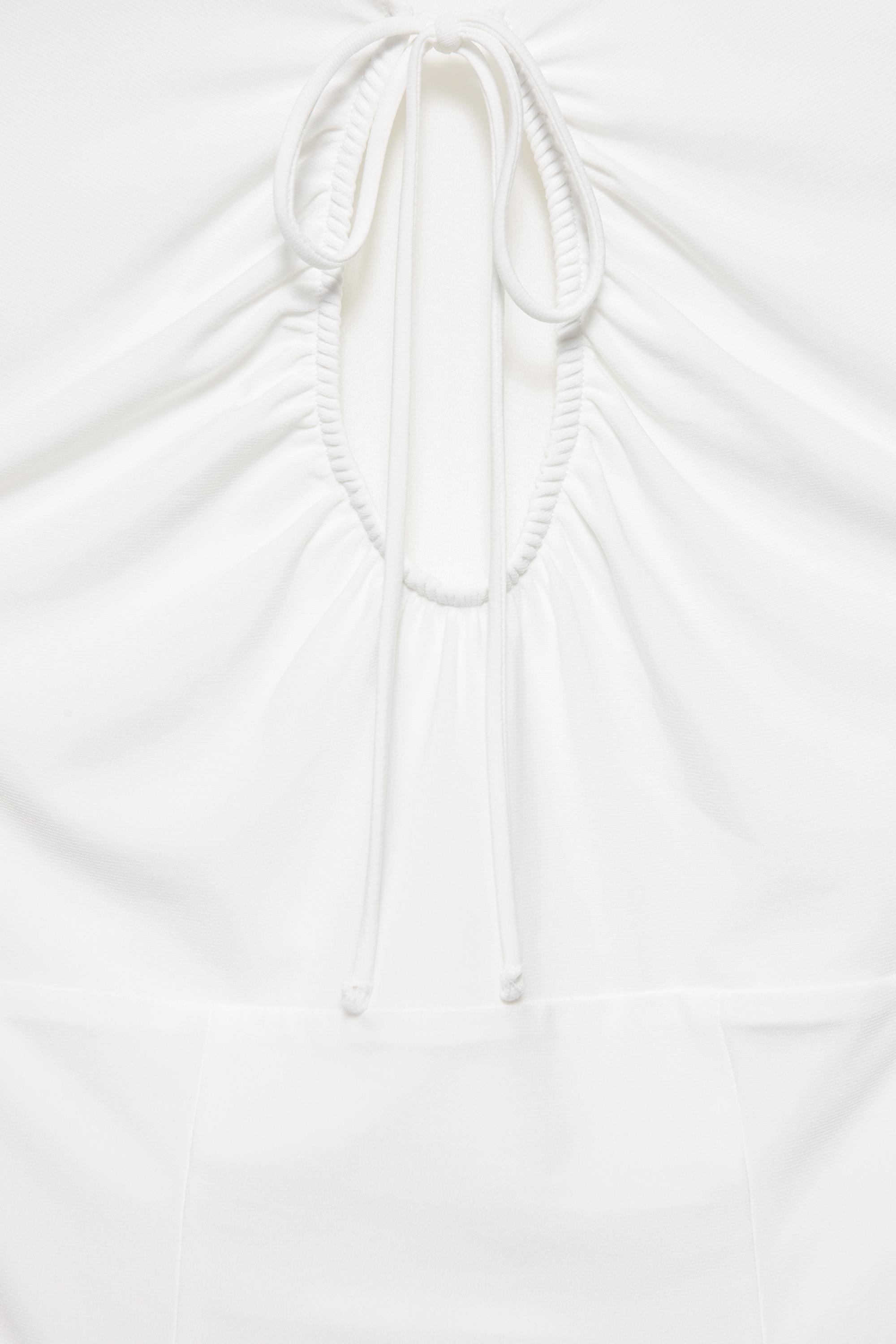 Gathered tie-neck top — Ecru